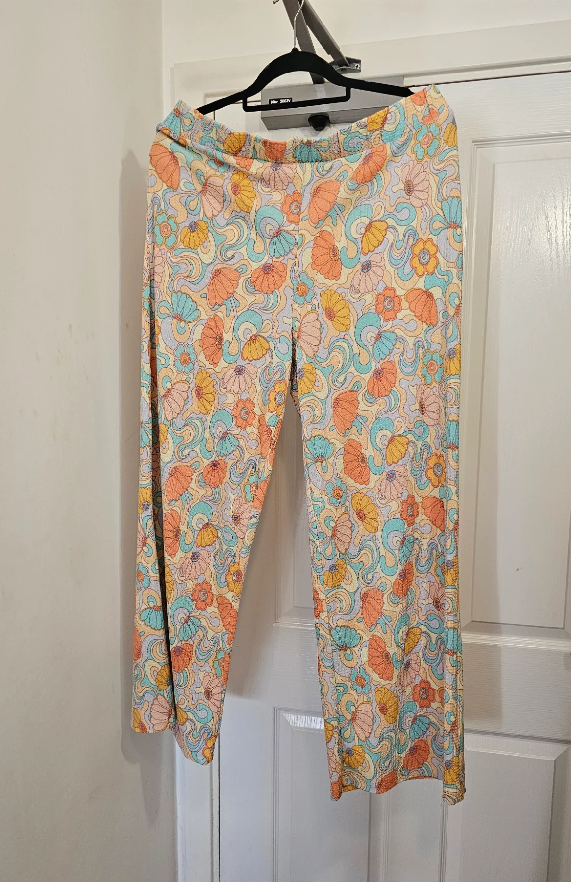 Primark 70s Retro Floral Wide Leg Crêpe Trousers Pants, Size L (14/16)