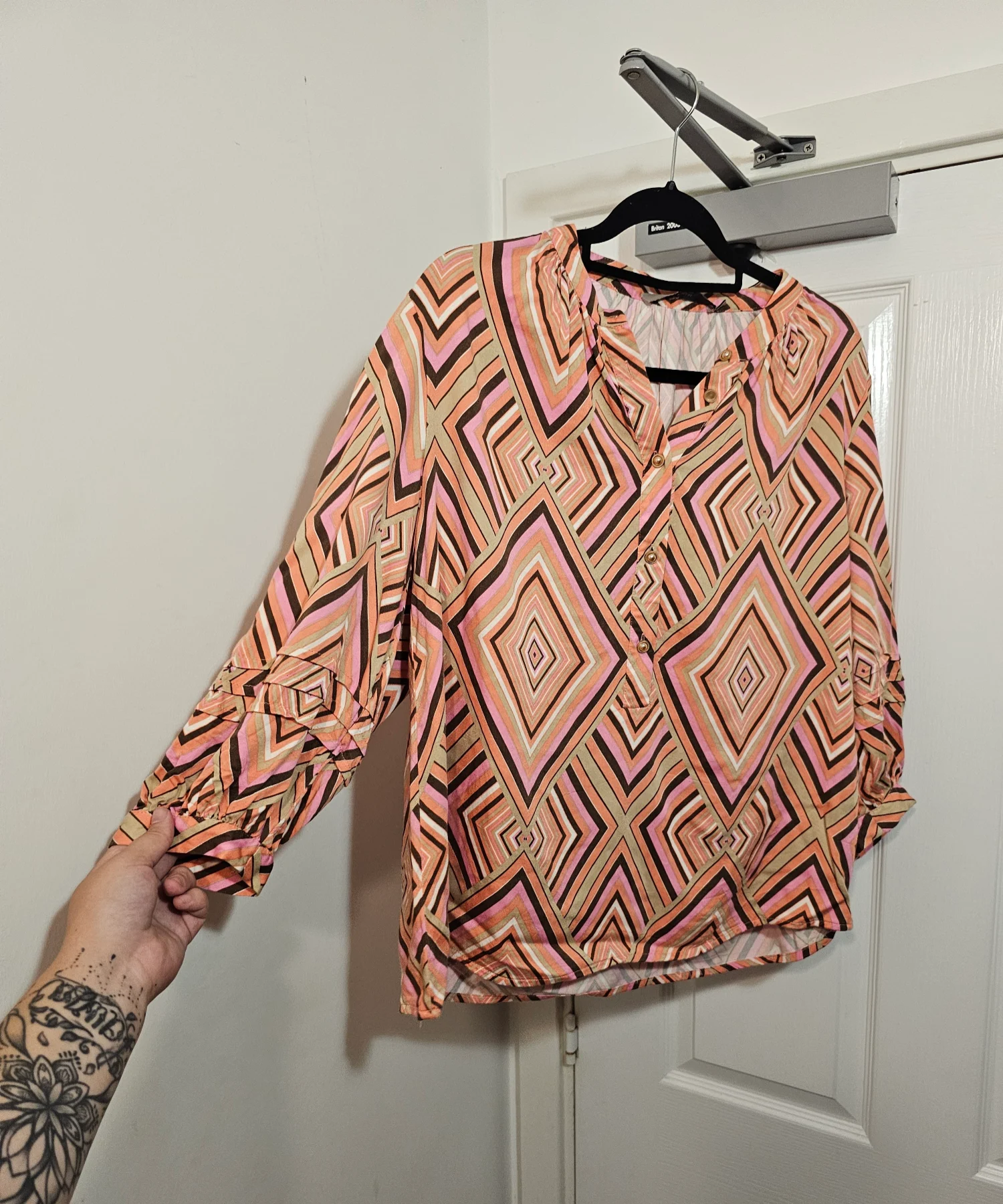 Costa Mani "Santo" Geometric Blouse, Size M