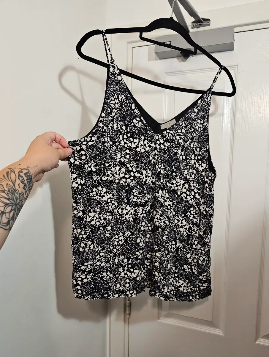 H&M Monochrome Ditsy Floral V-Neck Camisole Top, Size L