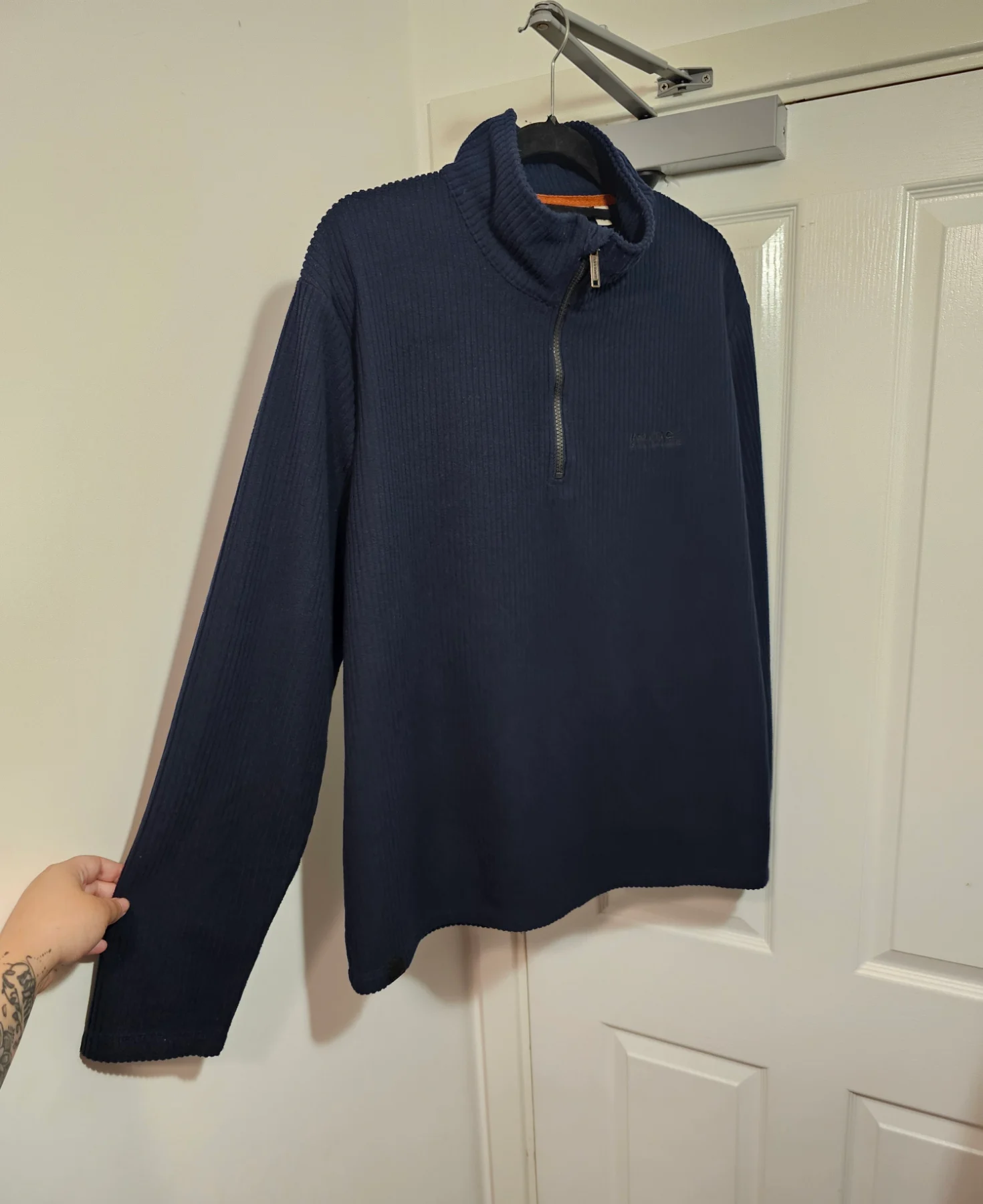 Regatta Elgrid Navy Half-Zip Ribbed Stripe Fleece, Size XL