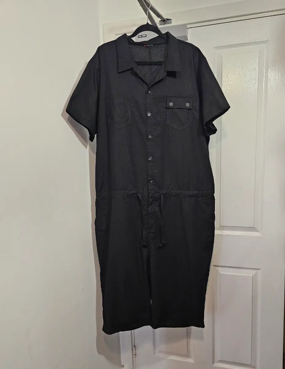 REVERSE (Lesara) Black Cotton-Linen Utility Jumpsuit / Romper, Size 4XL