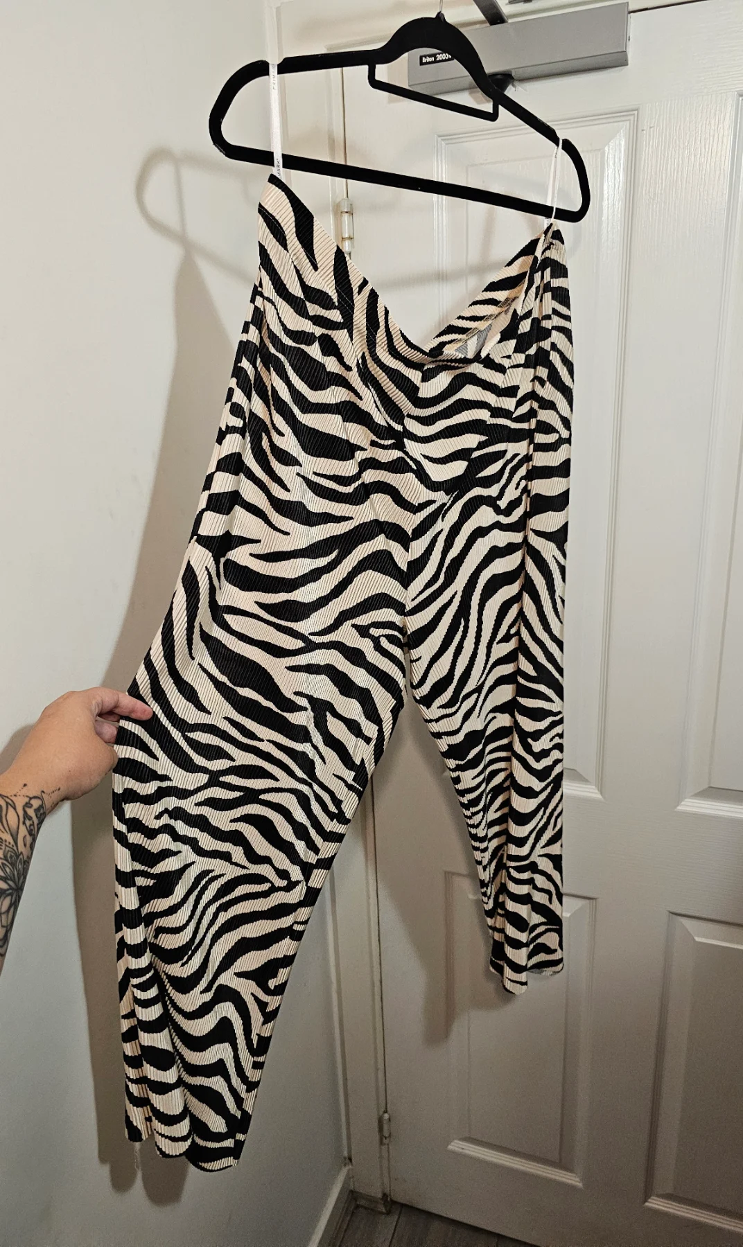 Primark Black & White Zebra Print Plissé Wide Leg Trousers, Size 20