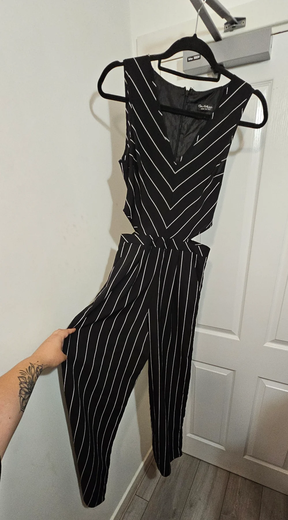 Miss Selfridge Monochrome Striped Cutout Wide Leg Jumpsuit, Size UK 8 / EU 36