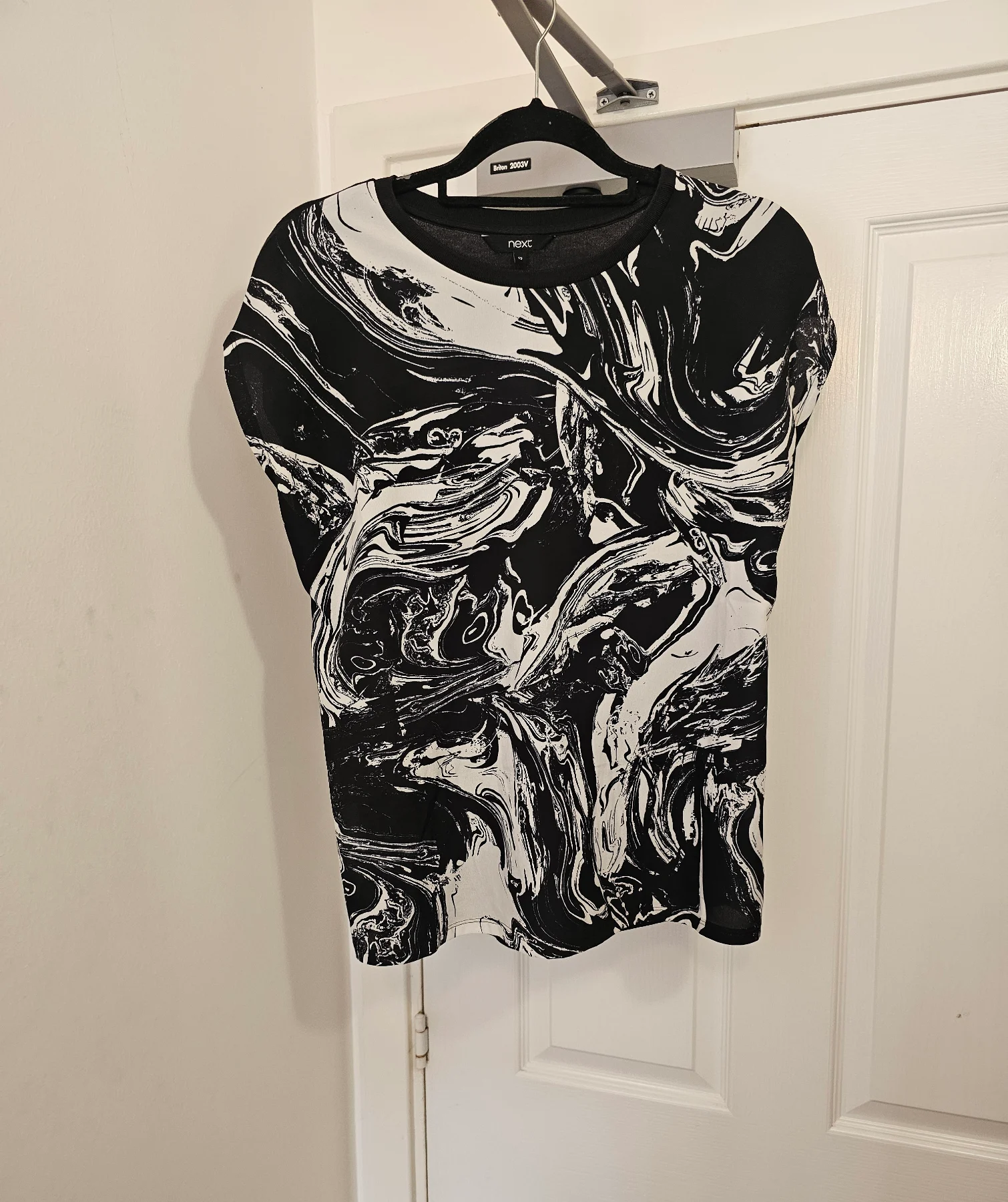 Next Marble Black And White Print Mixed Media Top, UK 12