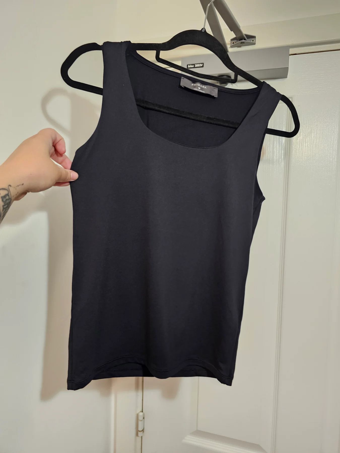 Primark Black Square Neck Tank Top, Size M (UK 12-14)