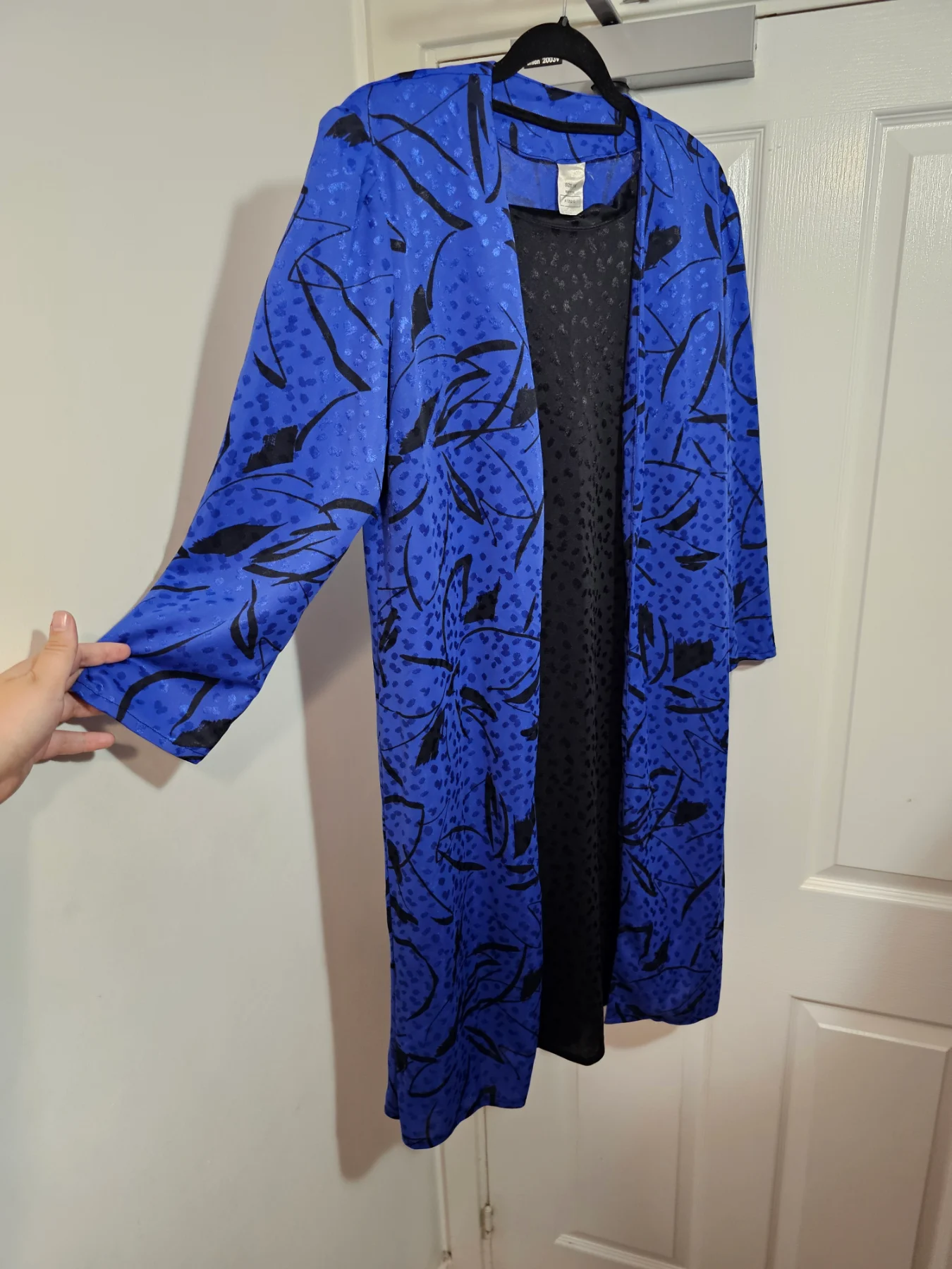 Vintage 90s Royal Blue & Black Abstract Mock-Layer Duster Dress Set, Size UK 14