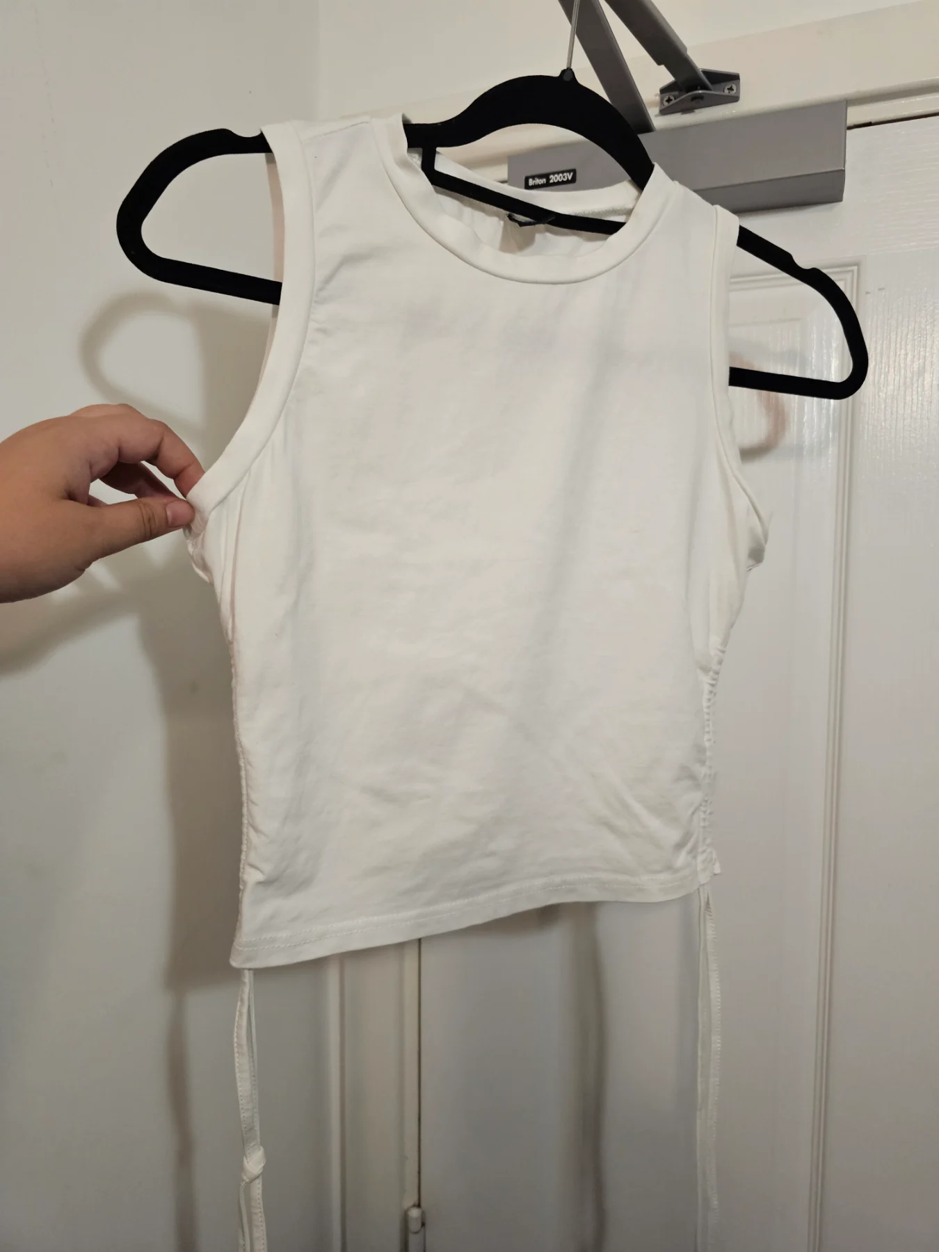 SHEIN EZwear White Drawstring Ruched Side Crop Tank Top, Size M