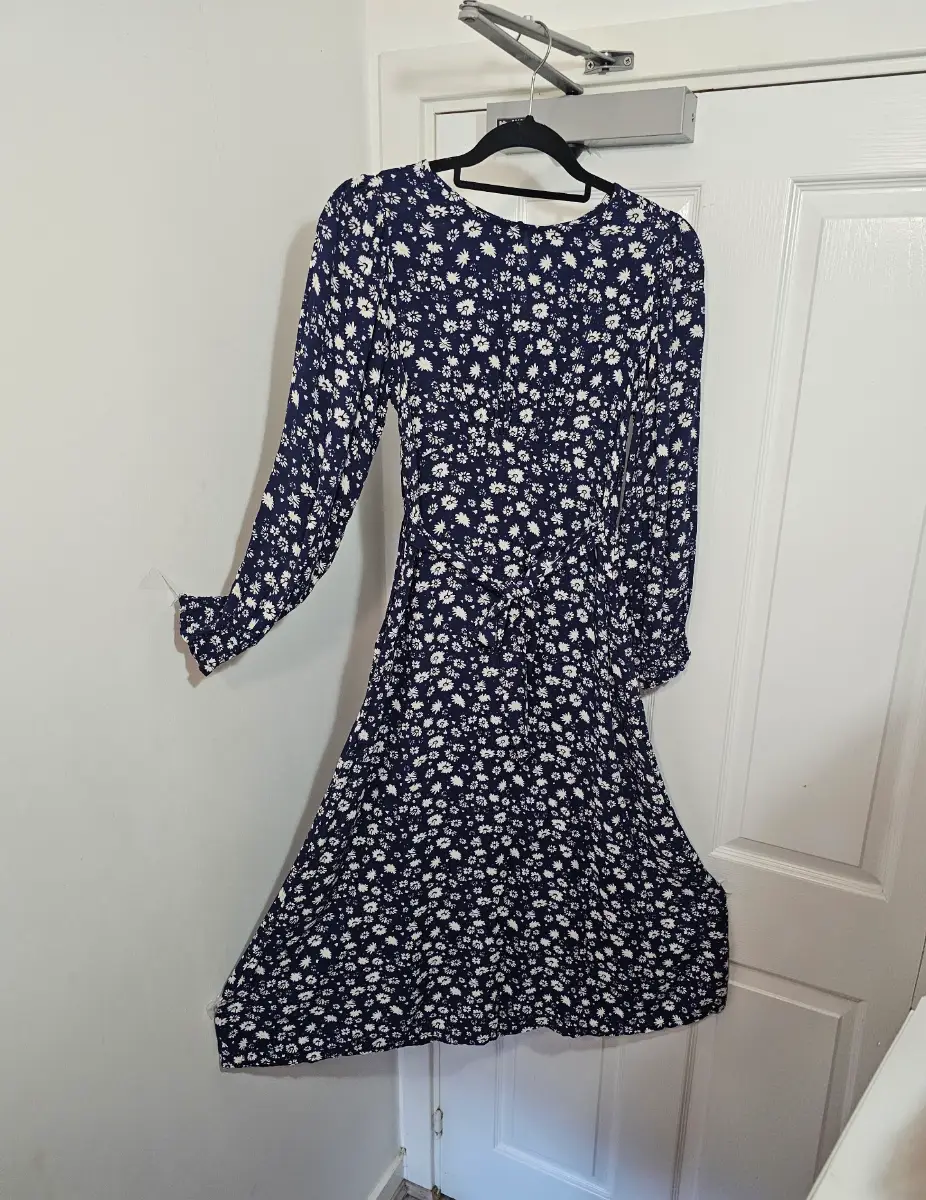 Dorothy Perkins Navy Daisy Ditsy Floral Midi Dress, Size UK 8