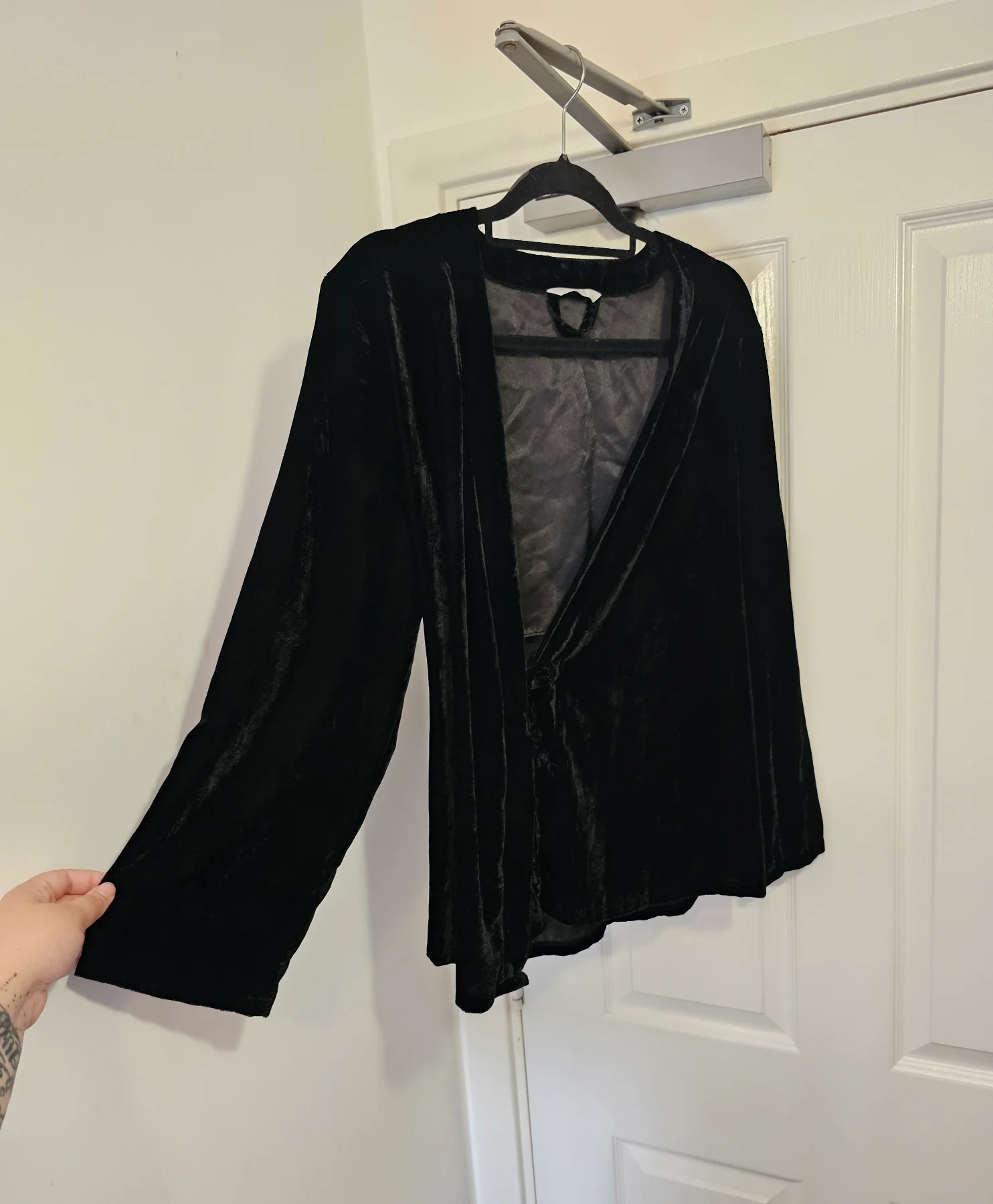 M&S Black Velvet Loungewear Kimono Jacket / Tie-Front Cardigan, Size 10