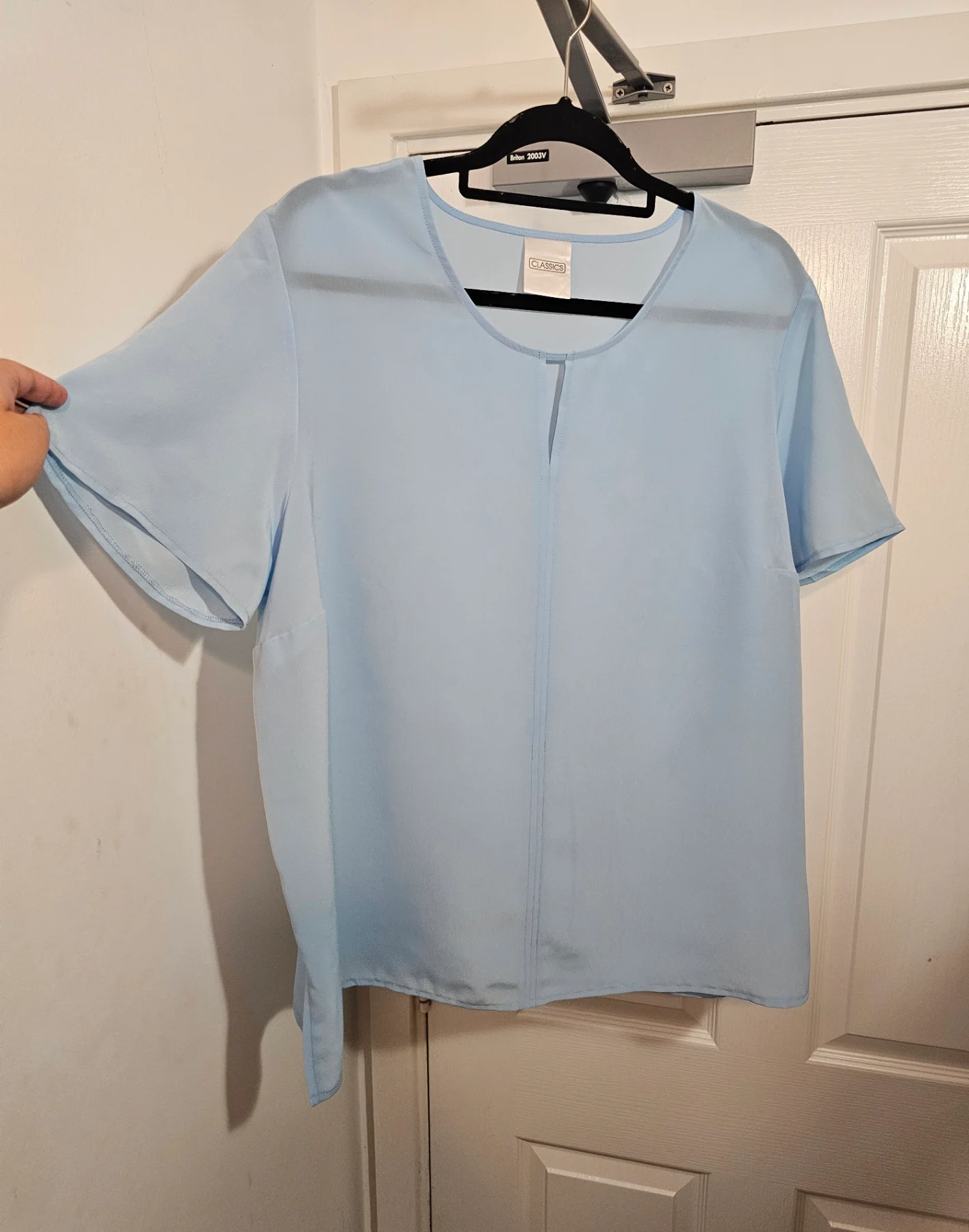 Vintage Classics Powder Blue Keyhole Blouse Tunic Top, Size 22