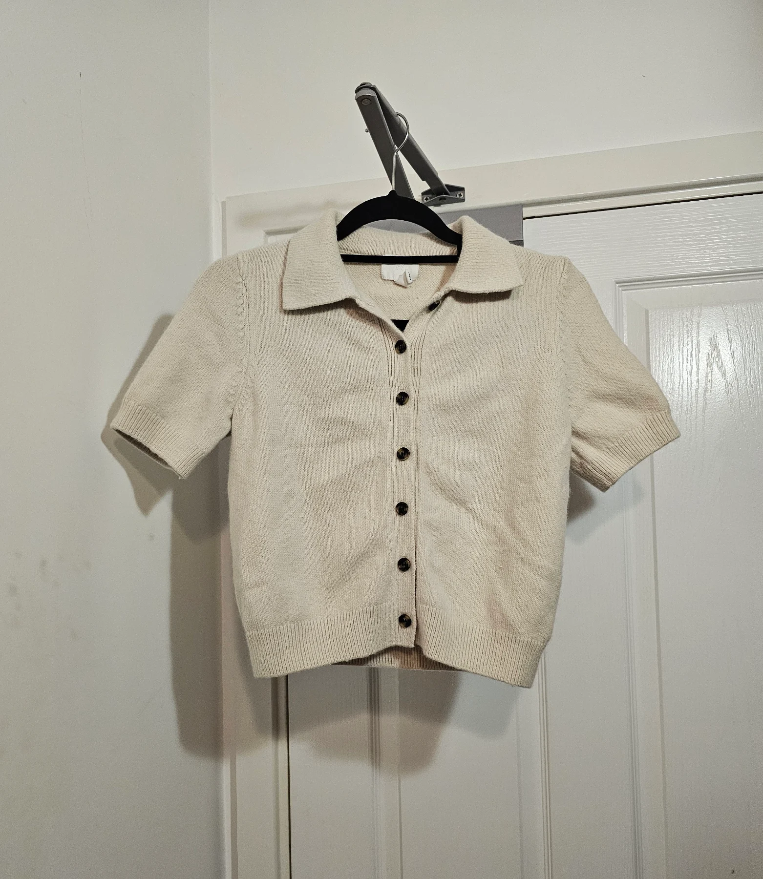 H&M Cream Knitted Polo Cardigan Crop Top, Size S