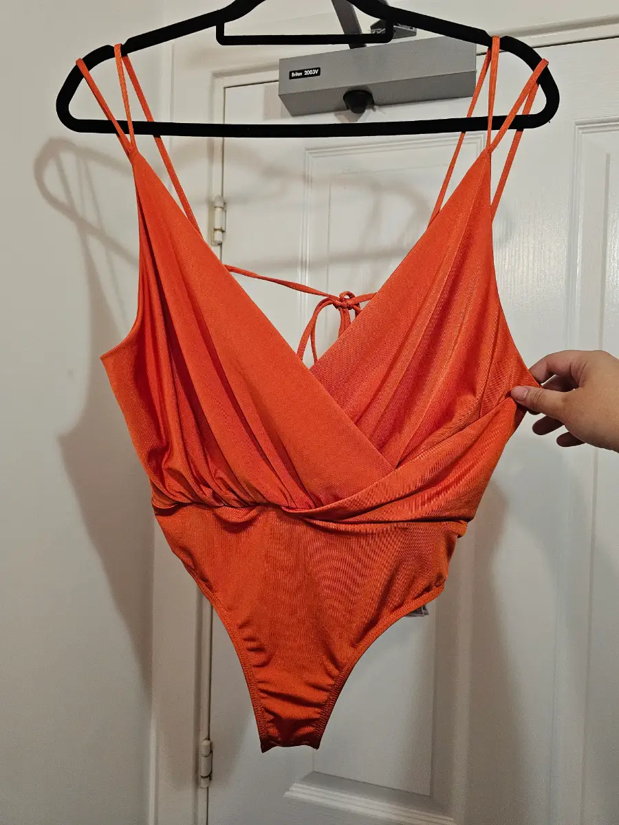 Topshop Vibrant Orange Textured Wrap Bodysuit, Size UK 10
