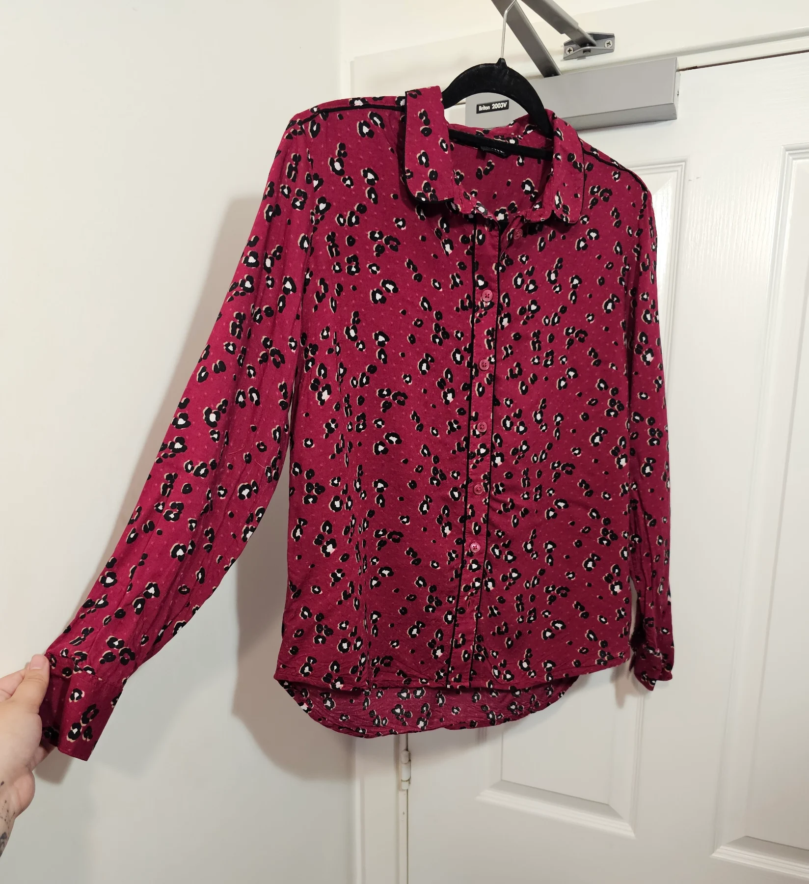 Next Petite Magenta Pink Leopard Print Dobby Blouse, Size UK 12P