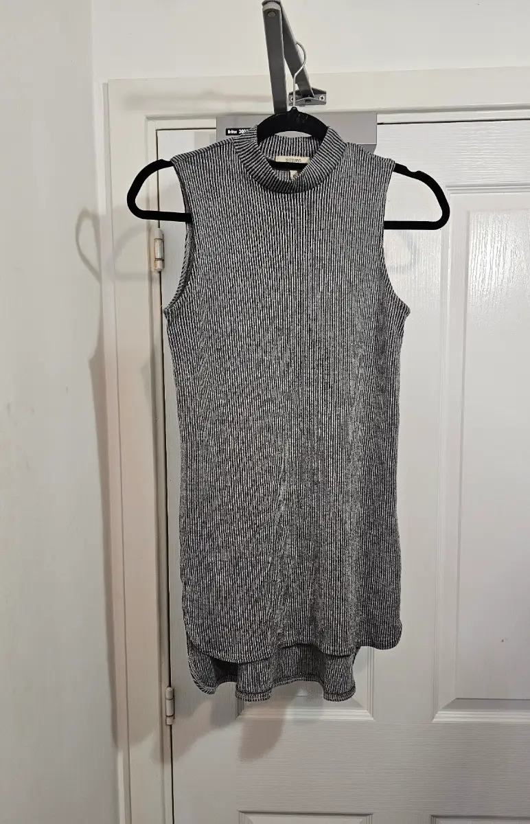 Papaya Weekend Grey Ribbed High Neck Tunic Top, Size 10