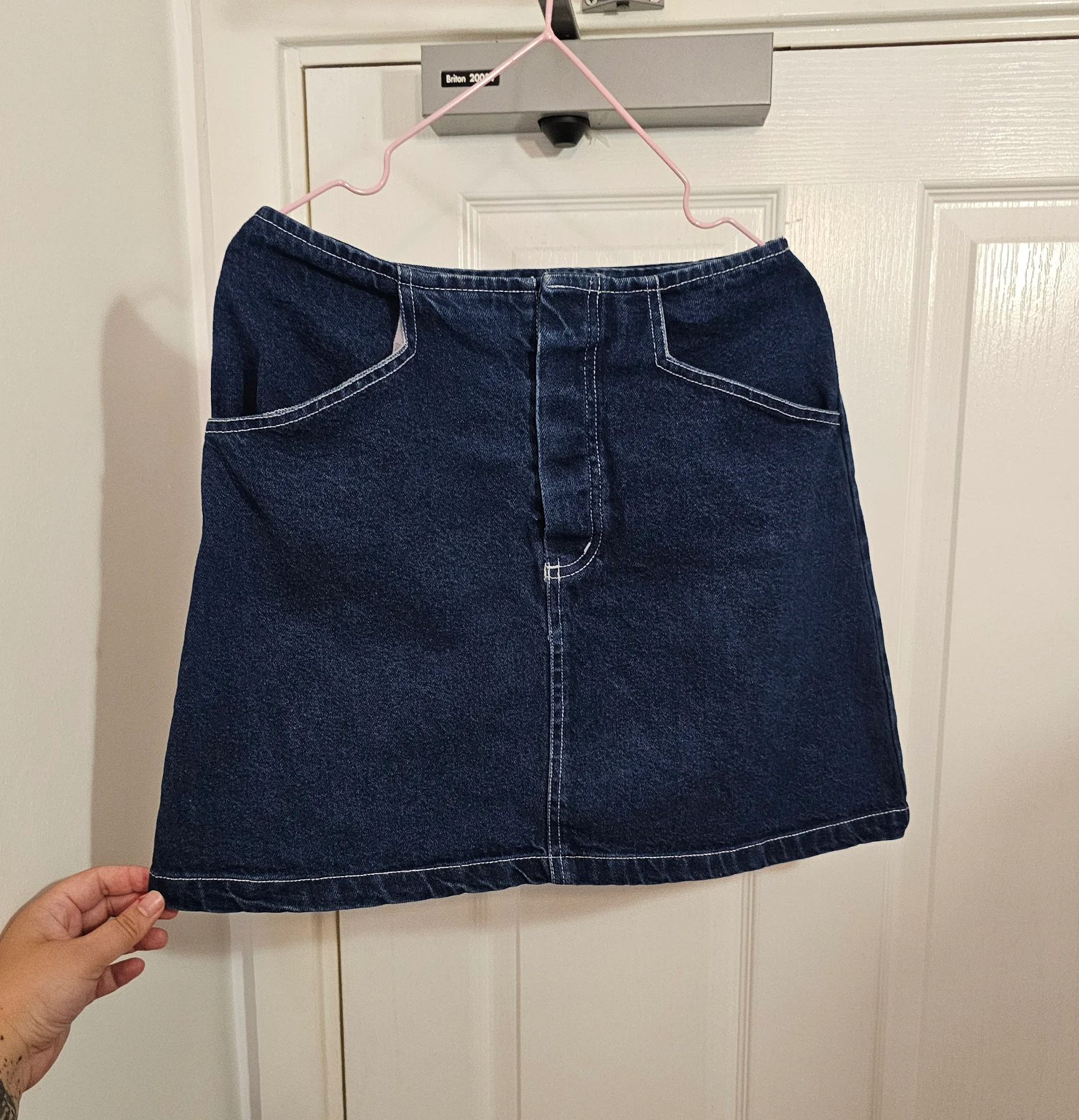 Select Dark Blue Indigo Denim Contrast Stitch Mini Skirt, Size S