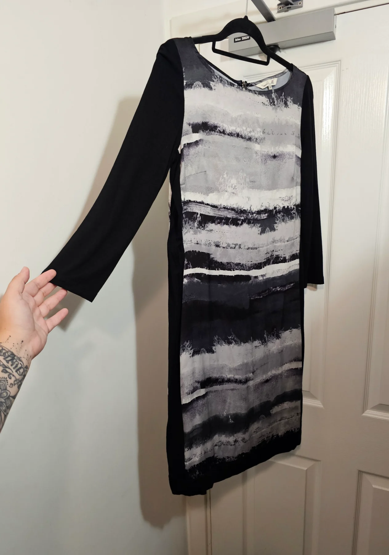 Damsel in a Dress Monochrome Abstract Print Shift Dress, Size UK 12
