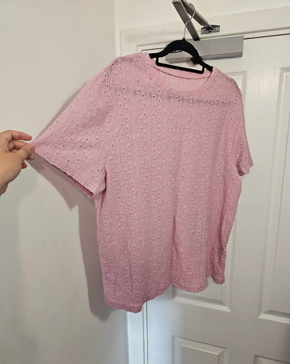 SHEIN Curve Light Pink Pointelle Knit Top / T-Shirt, Size 0XL