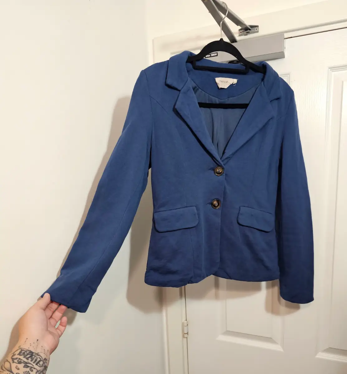 Cherry Paris Royal Blue 100% Cotton Knit Blazer Jacket, Size T1 / Small