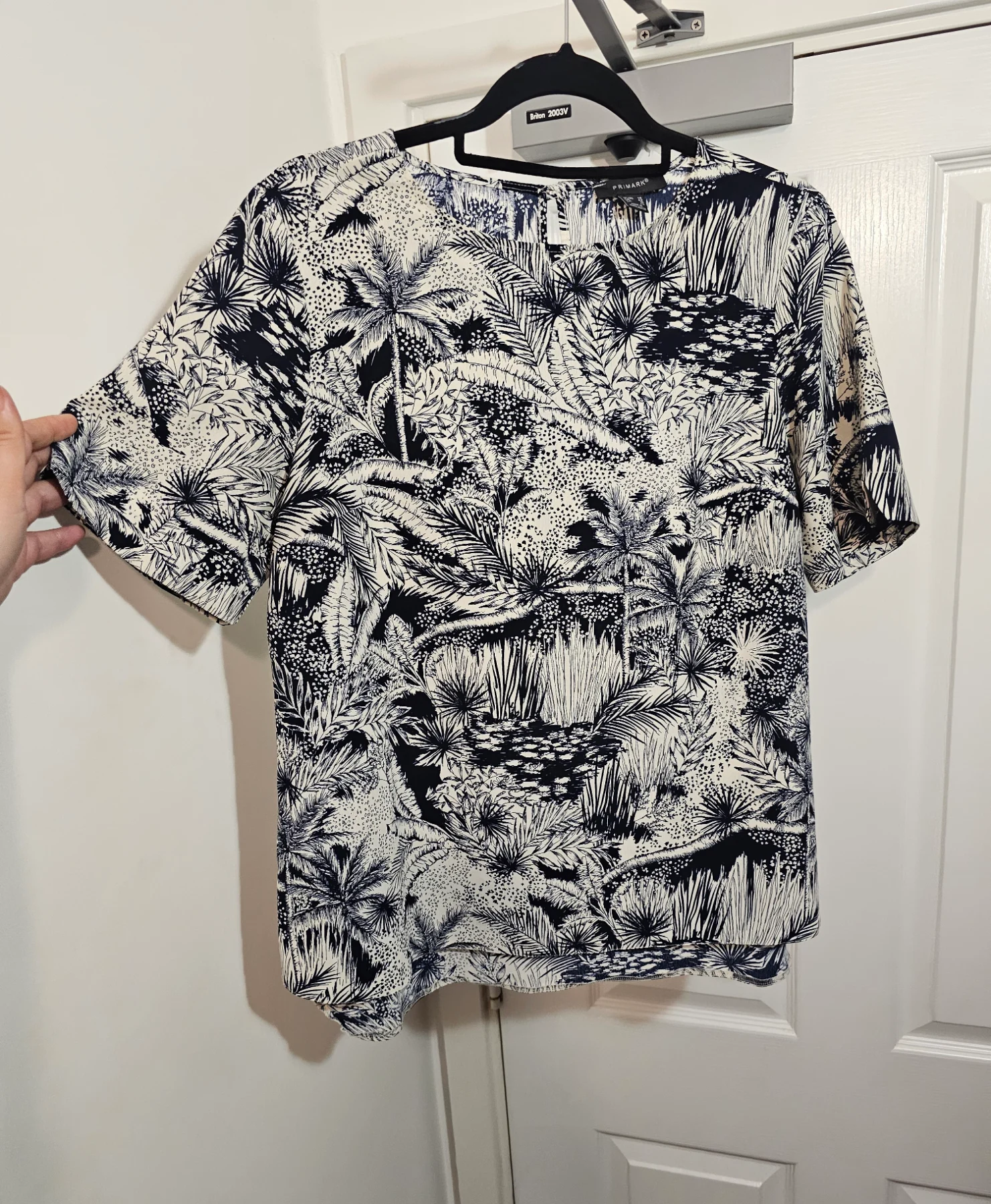 Primark Monochrome Tropical Palm Print Blouse, Size UK 14
