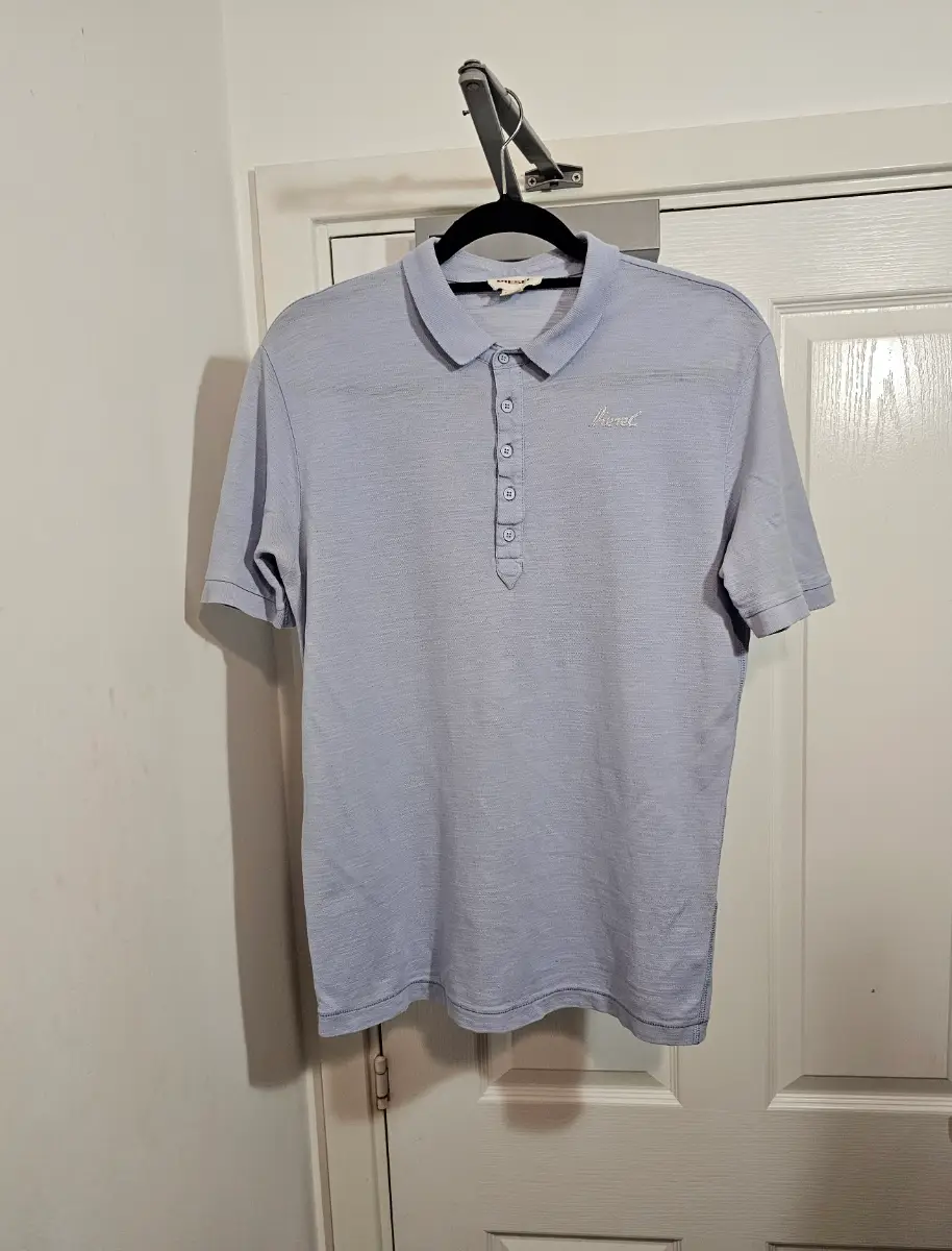 Vintage Diesel Light Blue Micro-Stripe Polo Shirt, Size L (Y2K)