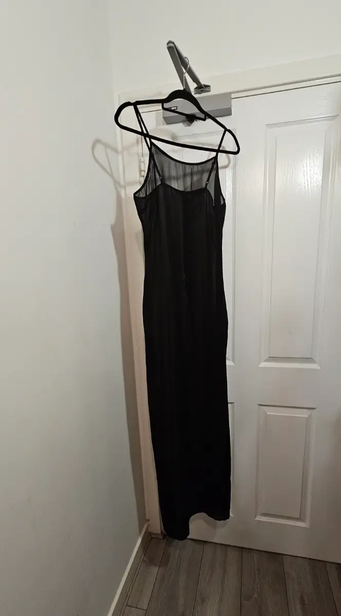 Boohoo Black Sheer Maxi Slip Summer Cover-Up Dress, Size 12