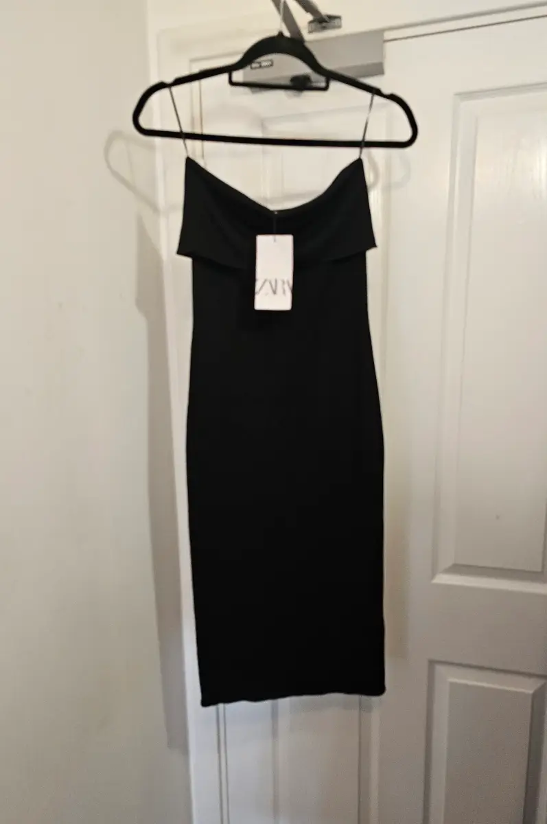 Zara Black Knit Strapless Bandeau Midi Dress, Size M