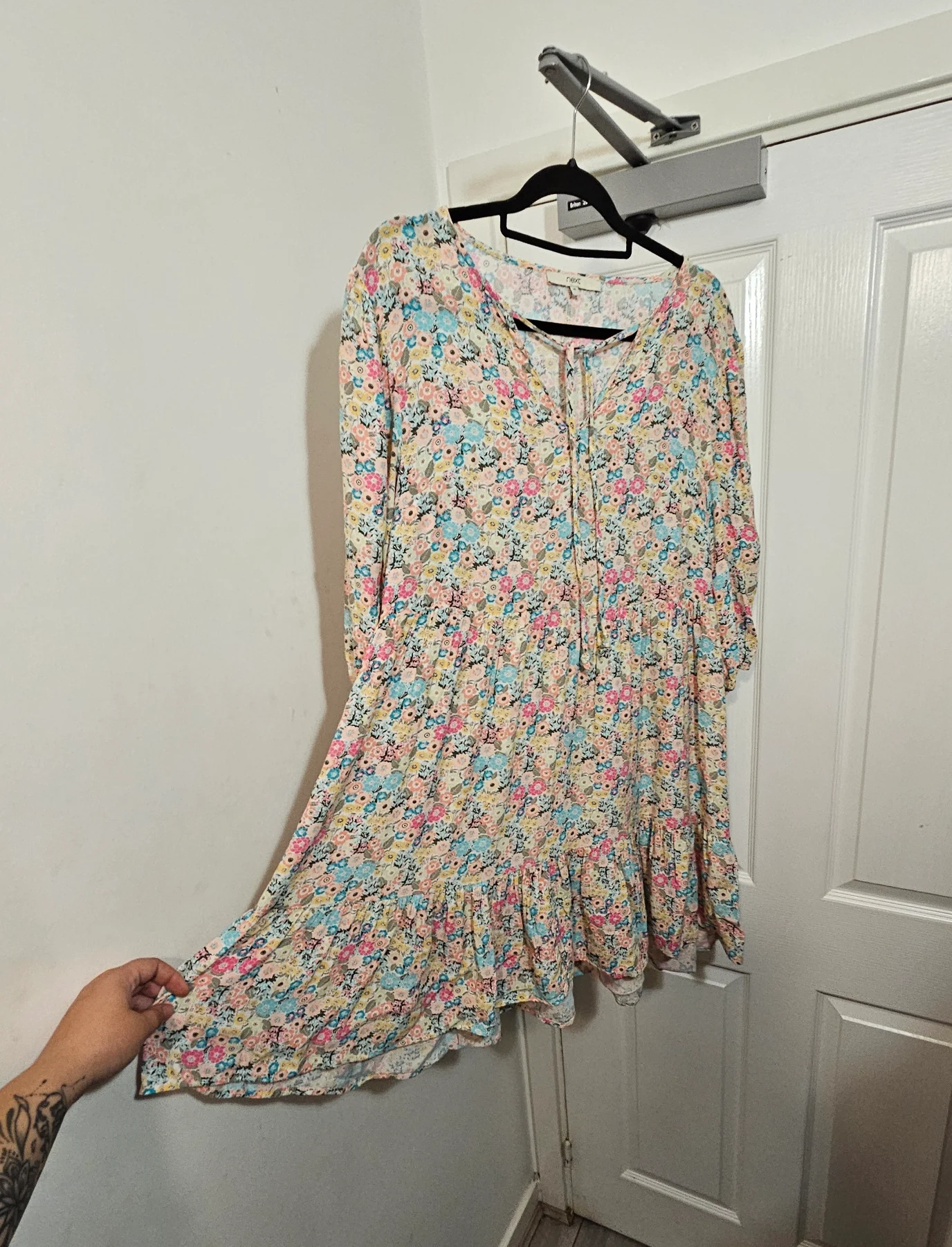 Next Pastel Floral Tiered Smock Dress, Size 10 Boho Cottagecore