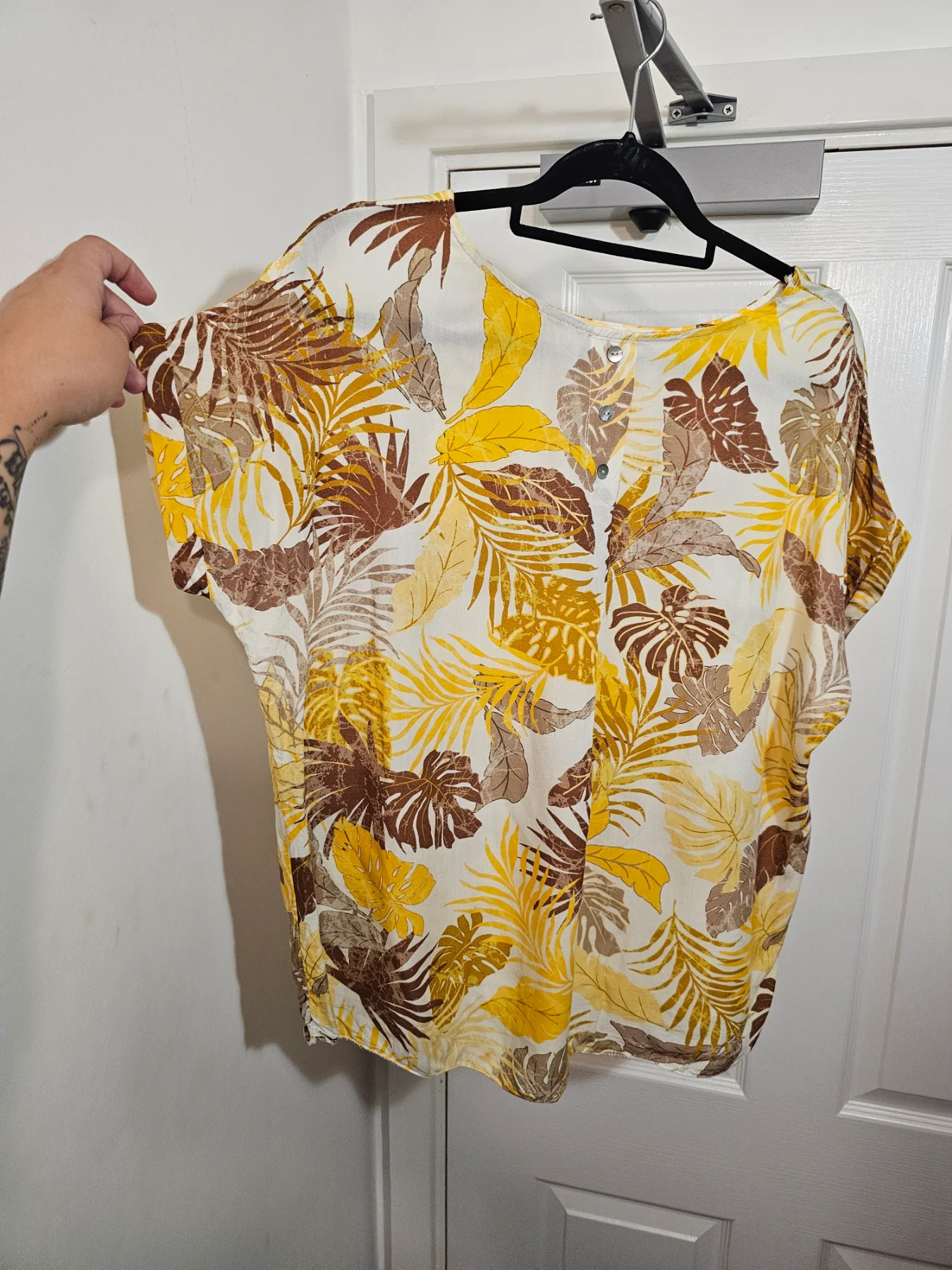 Roman Tropical Leaf Print Top - Made in Italy Viscose, Size 16 (Fits 14-18)