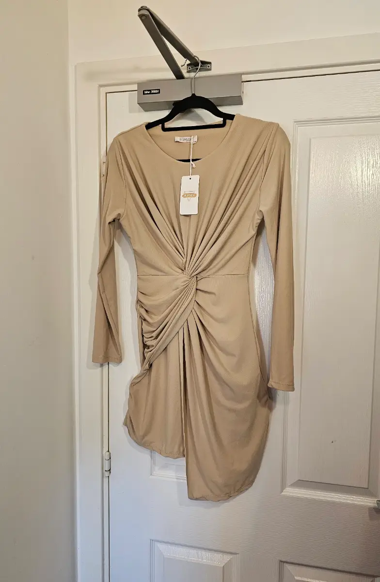 Allyson Twist-Front Asymmetrical Long-Sleeve Mini Dress, One Size