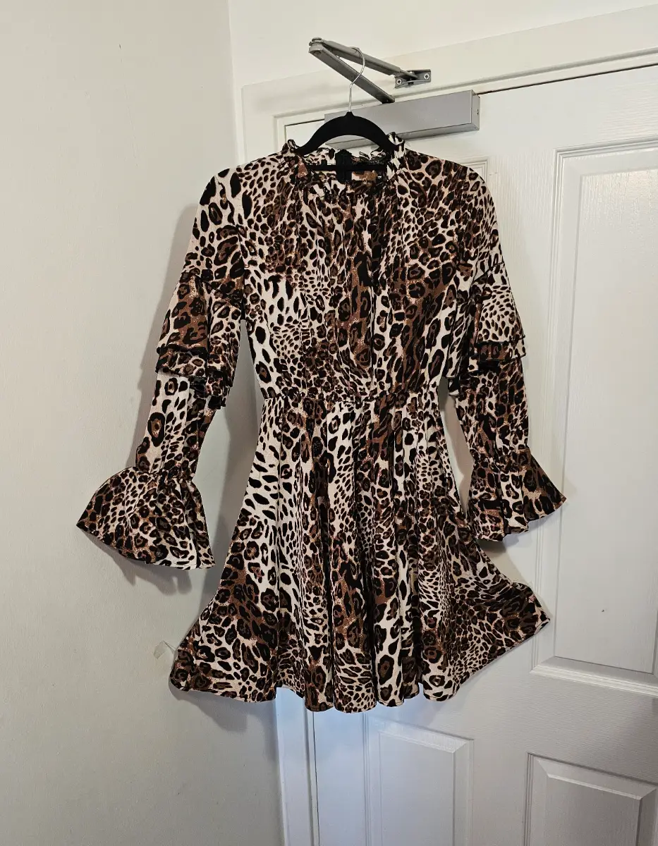 Club L London Leopard Print Ruffle Summer Mini Dress, Size 8