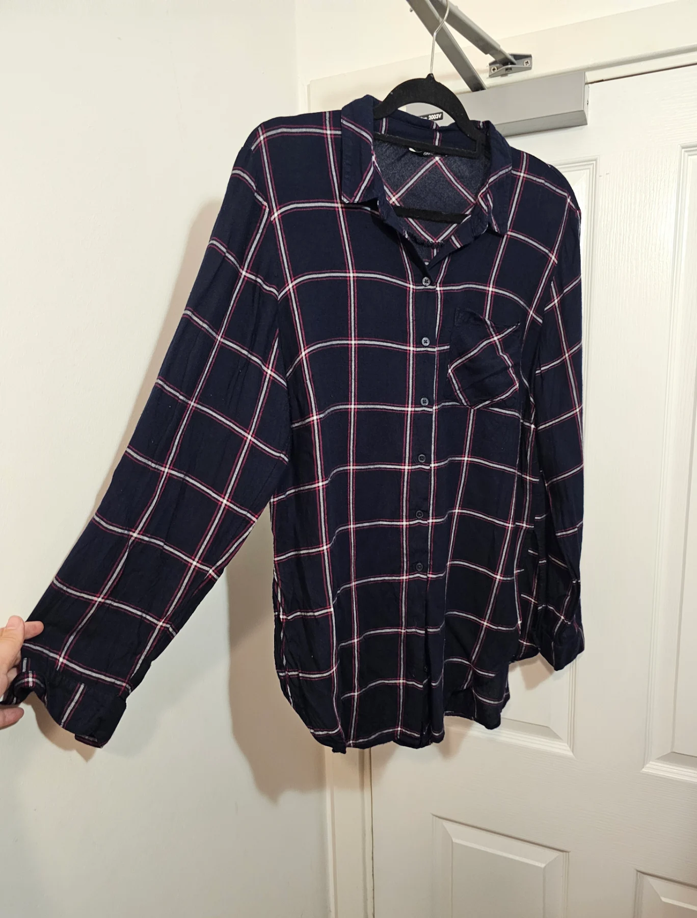 George ASDA Navy Blue Windowpane Check Viscose Longline Shirt, Size UK 14