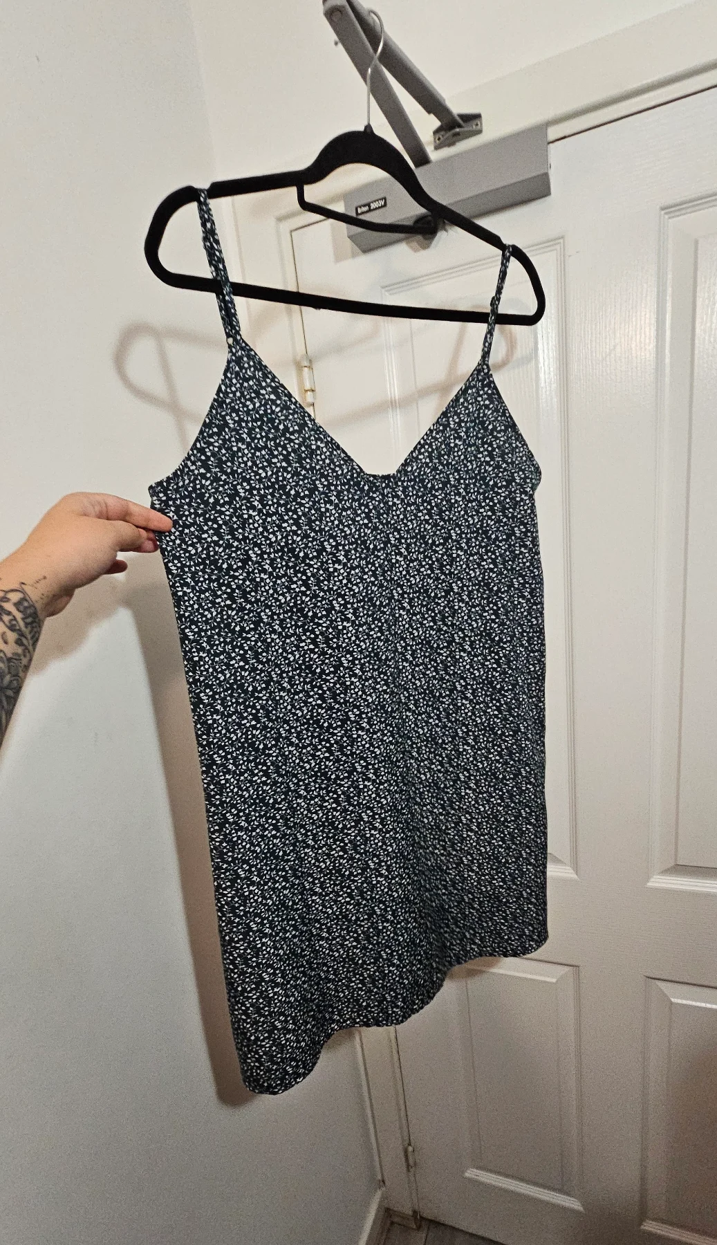 SHEIN Dark Green Ditsy Floral Mini Slip Dress, Size L