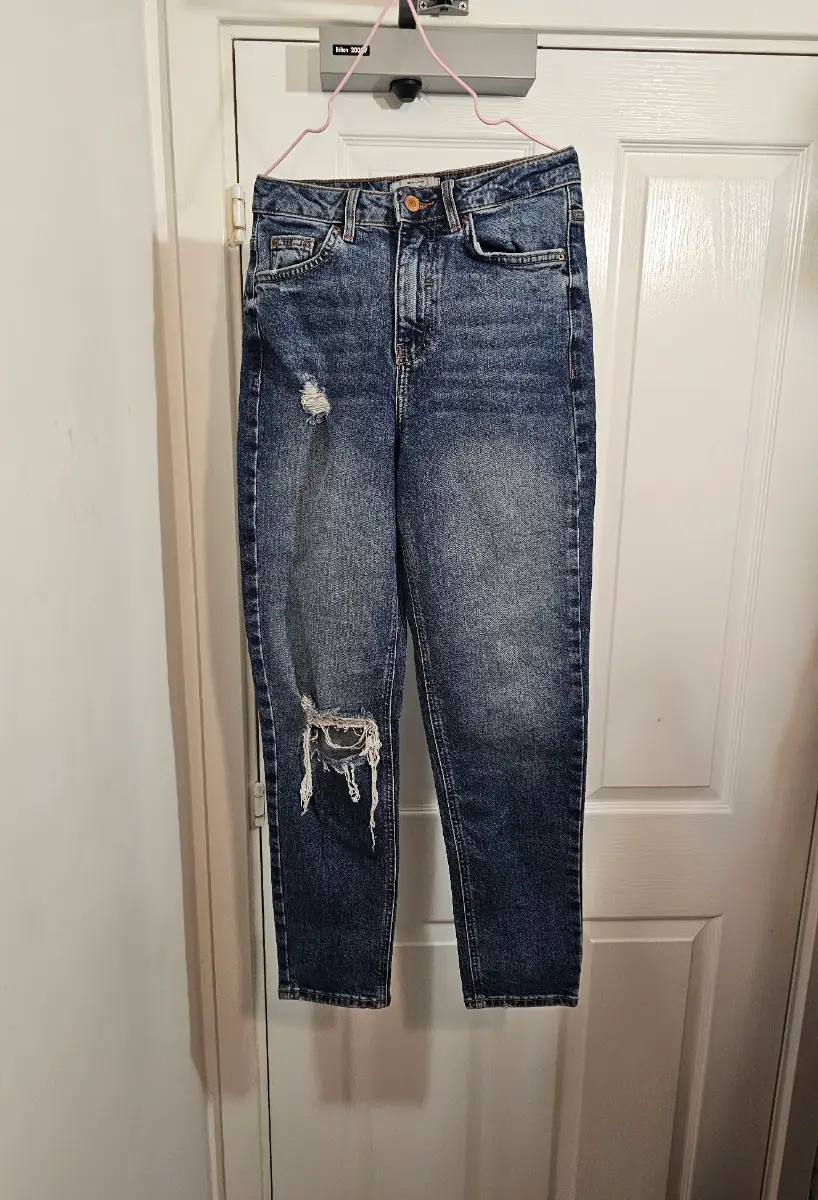 New Look Tori Distressed High-Waist Mom Jeans, Size UK 8