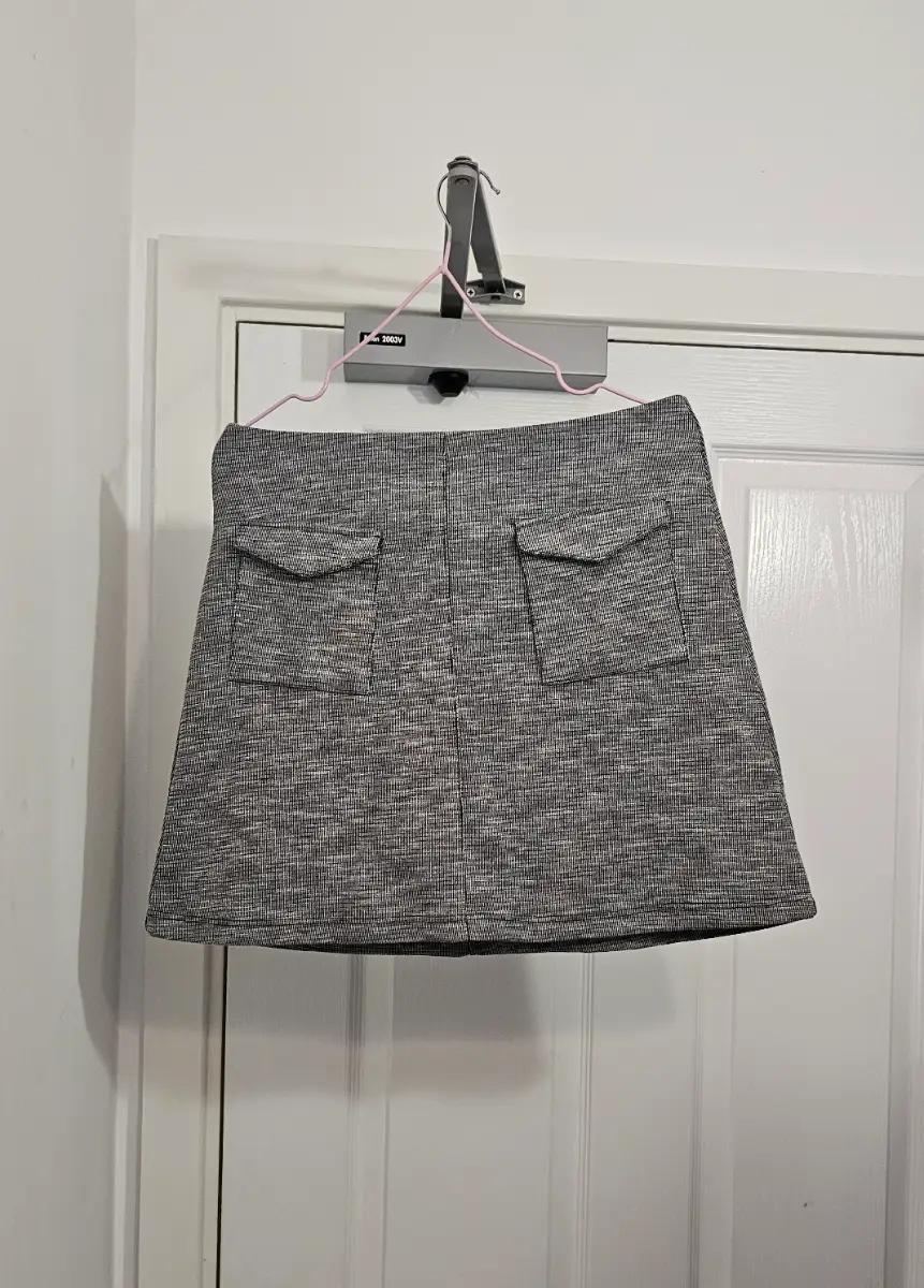 Miss Selfridge Grey Textured Flap Pocket Mini Skirt, Size 10