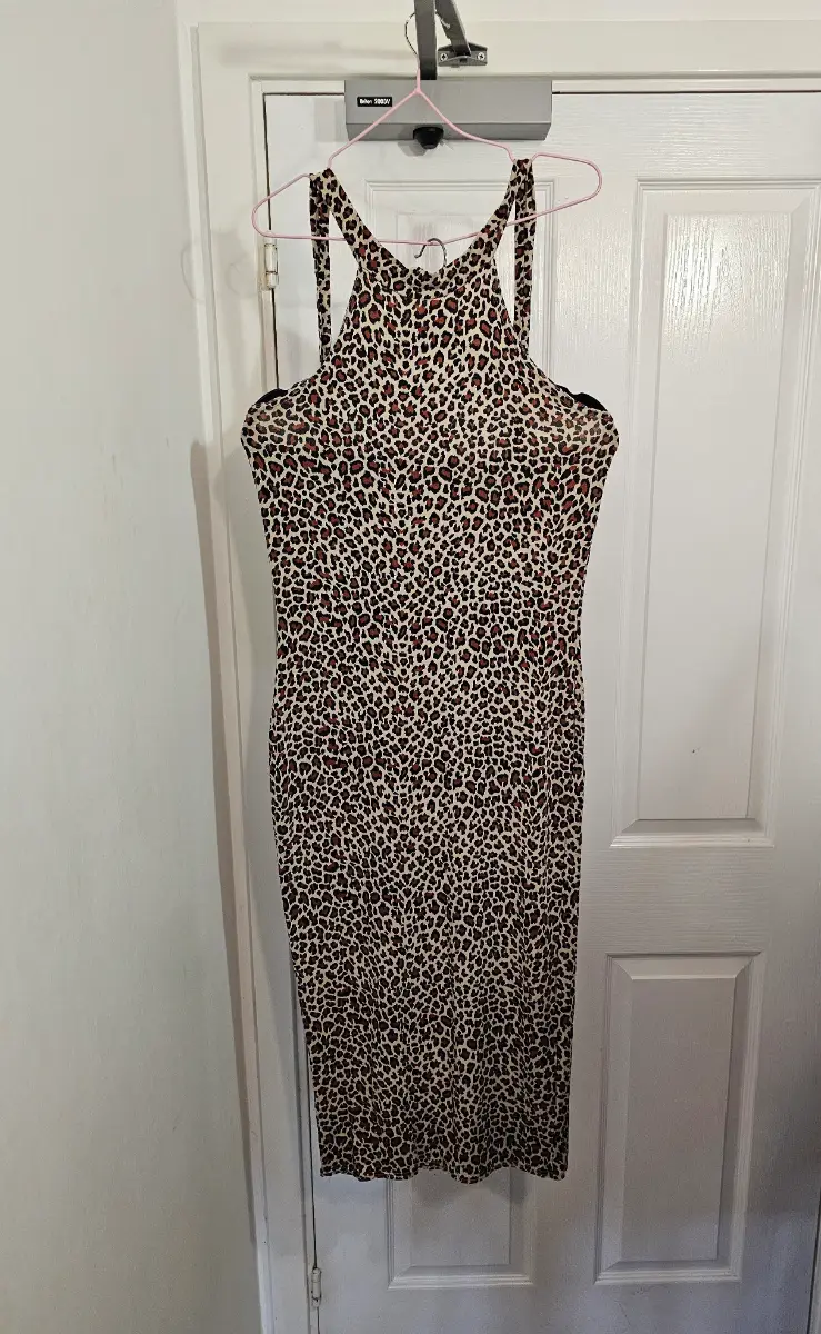PrettyLittleThing Leopard Print Halter Neck Bodycon Summer Midi Dress, Size UK 12