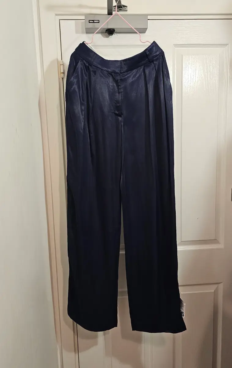 Asos Design Navy Satin Wide Leg Tuxedo Trousers, Size 6