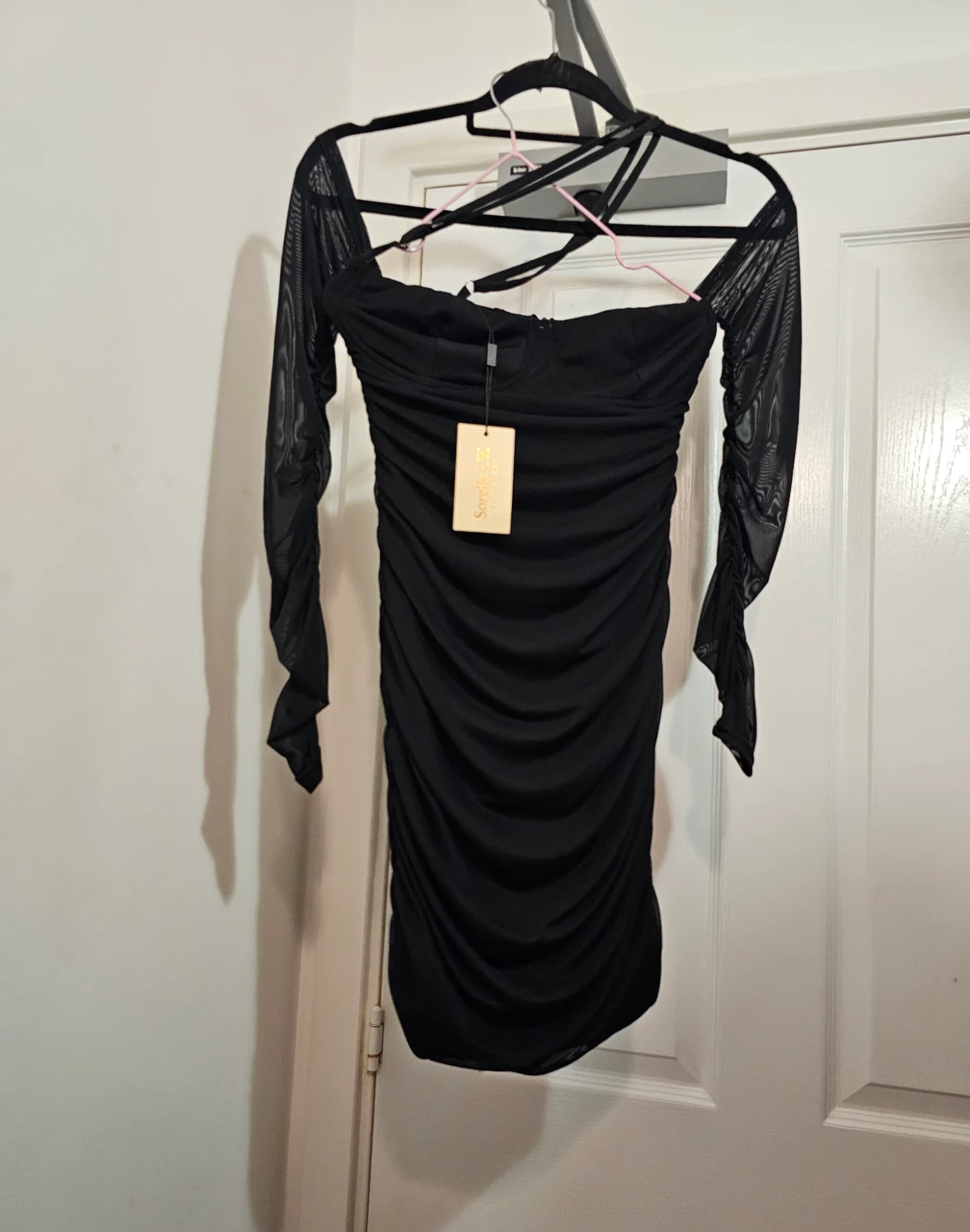 Sorelle UK Black Mesh Ruched Corset Mini Dress, Size S / 8