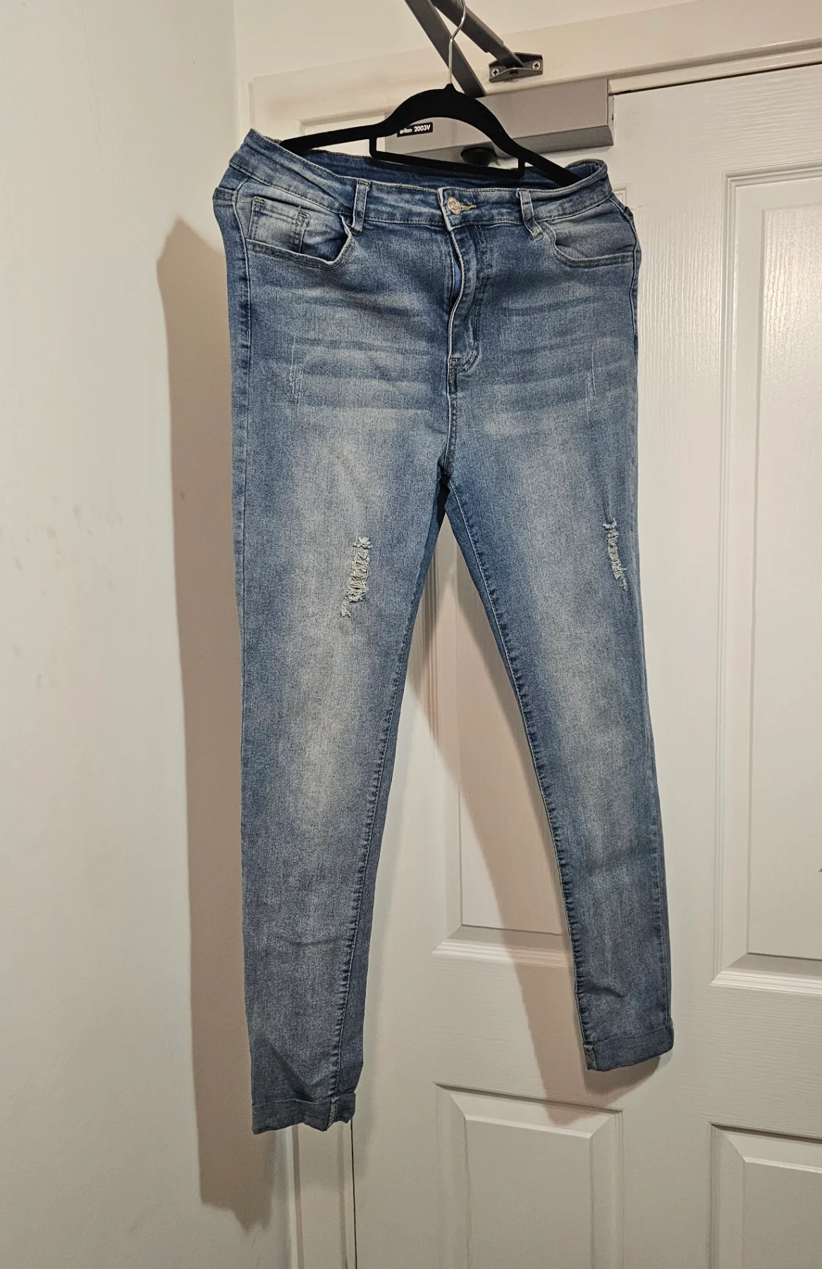 SHEIN Distressed Mid-Wash Skinny Jeans, Size XL (UK 16 / US 12)