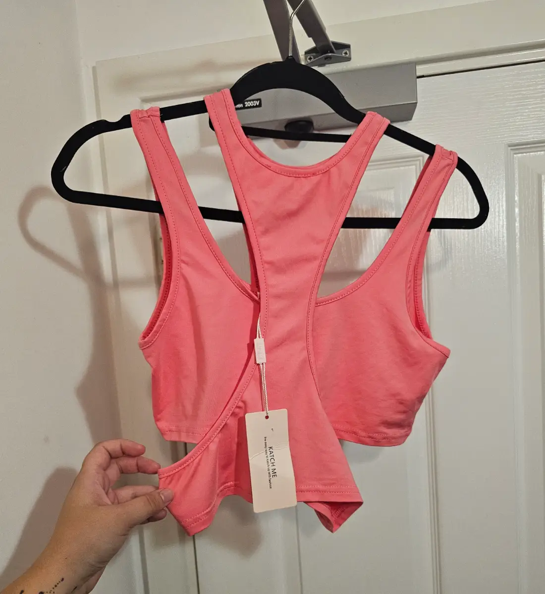 Katch Me Pink Cut-Out Racerback 2 piece Crop Top,  Size UK 12