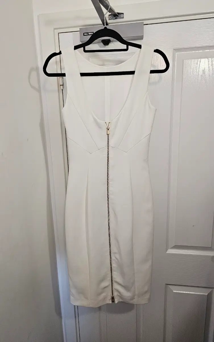 H&M Structured White Sleeveless Midi Dress, Size UK 8 (EUR 36)