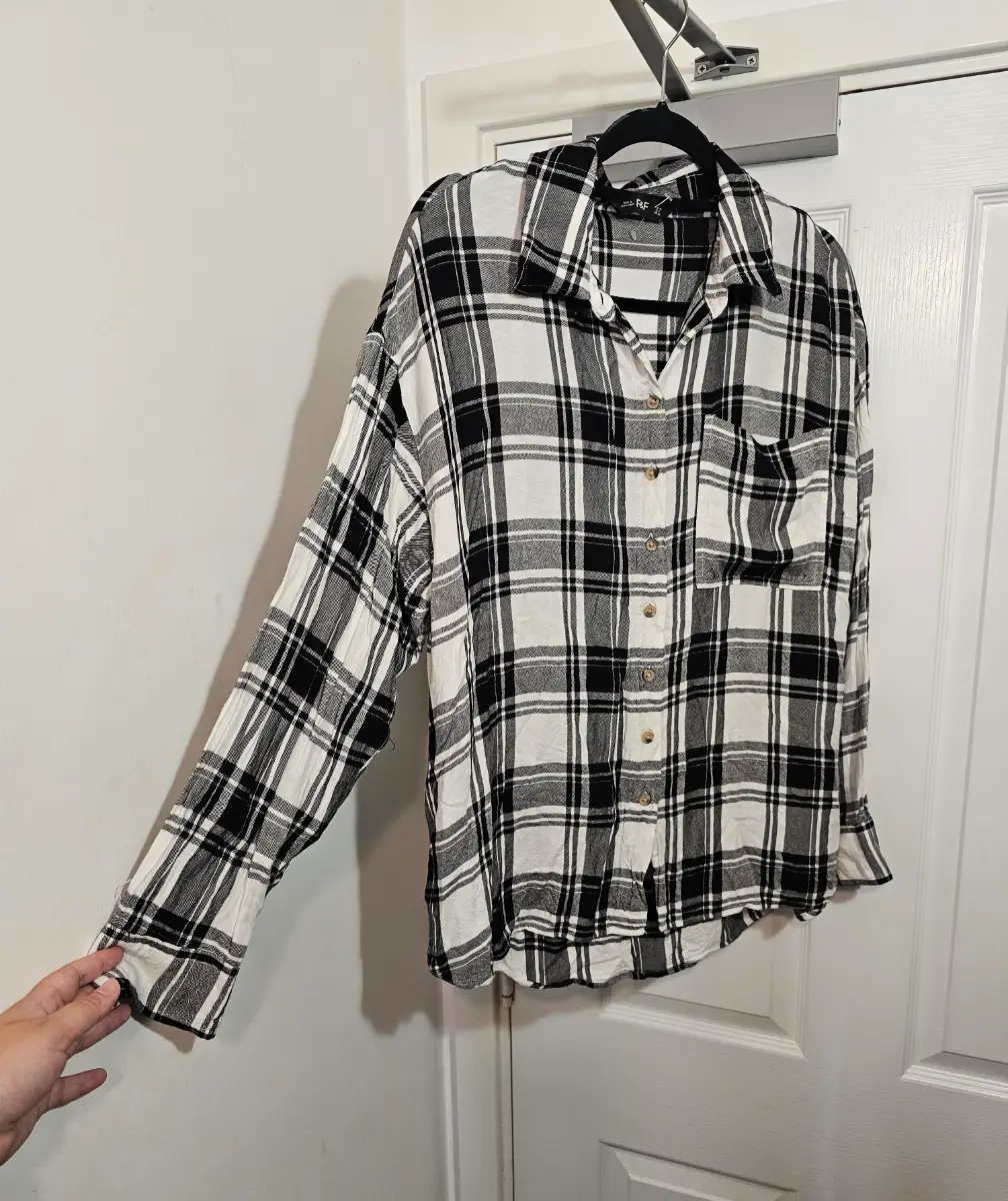 F&F Black & White Plaid Viscose Shirt, Size UK 12