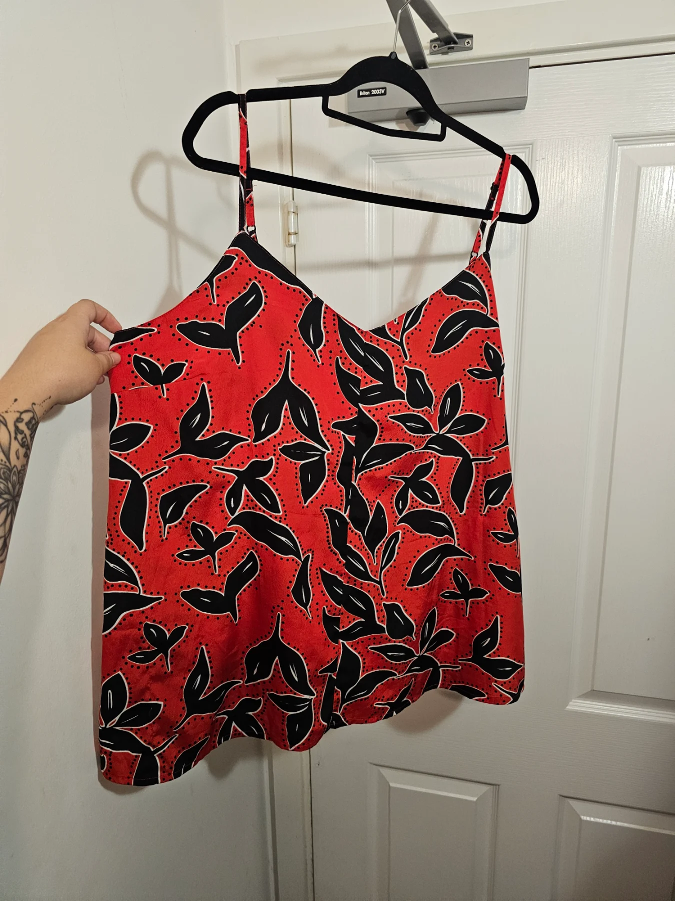 PEP&CO Red & Black Botanical Leaf Print Cami Top, Size 20