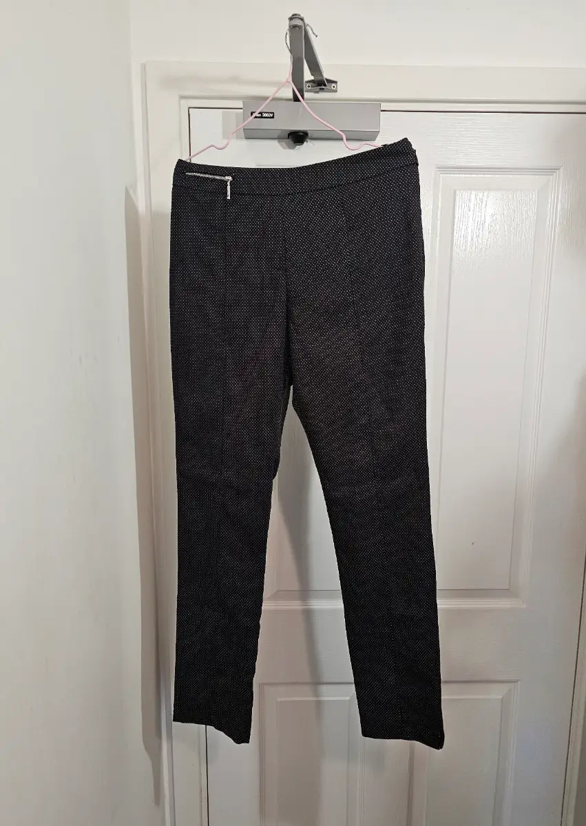 Peacocks Black Micro Pin-Dot Tailored Slim Trousers, Size 8