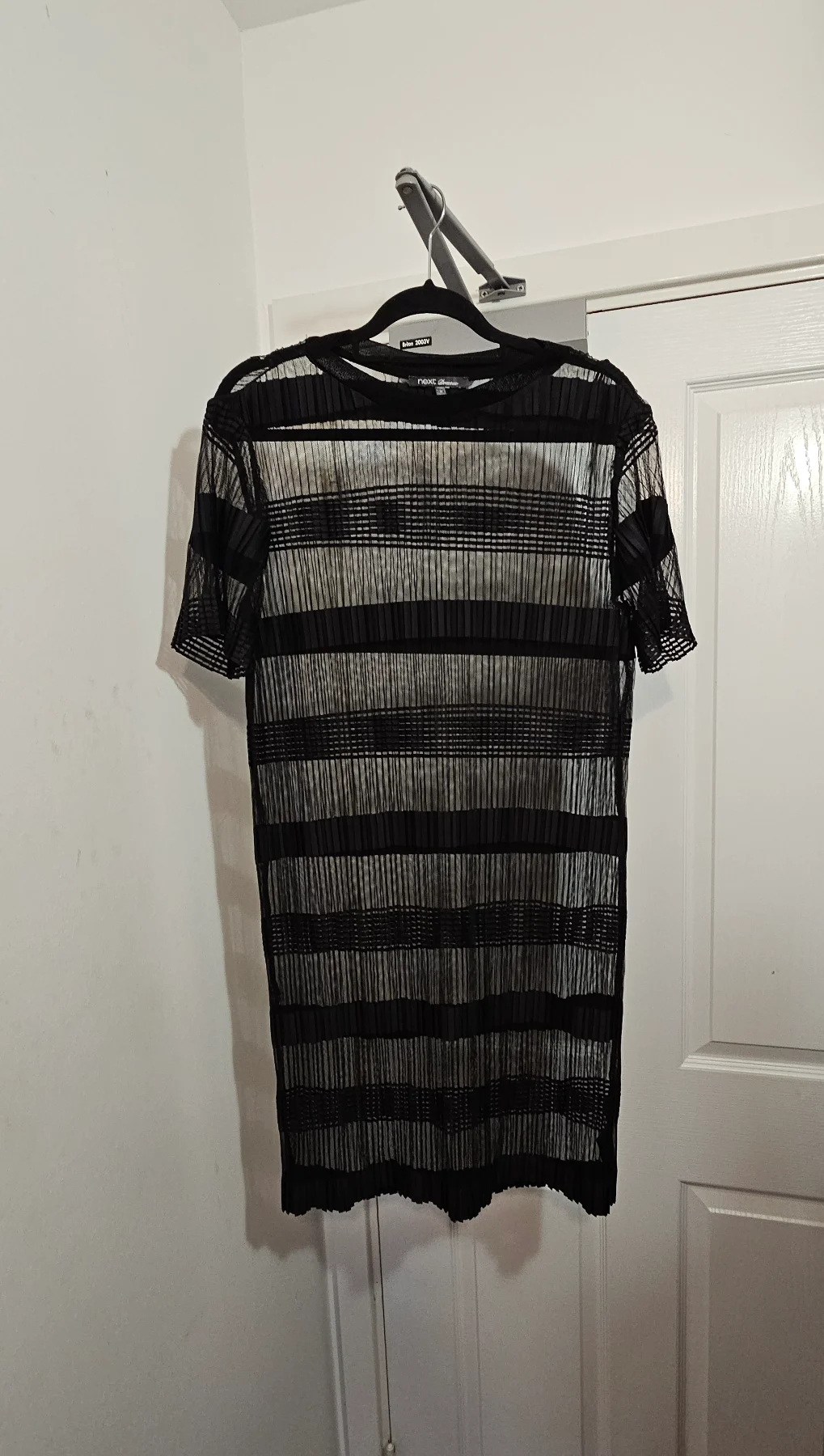 Next Black Sheer Striped Mesh Tunic Dress, Size 12