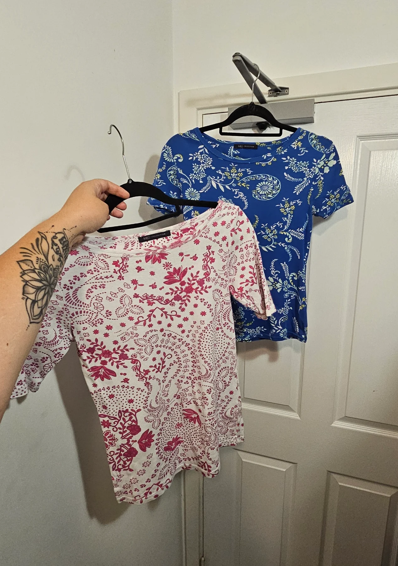 Bundle of 2 M&S Collection Cotton Floral Paisley T-Shirts Tops UK 8 / EUR 36