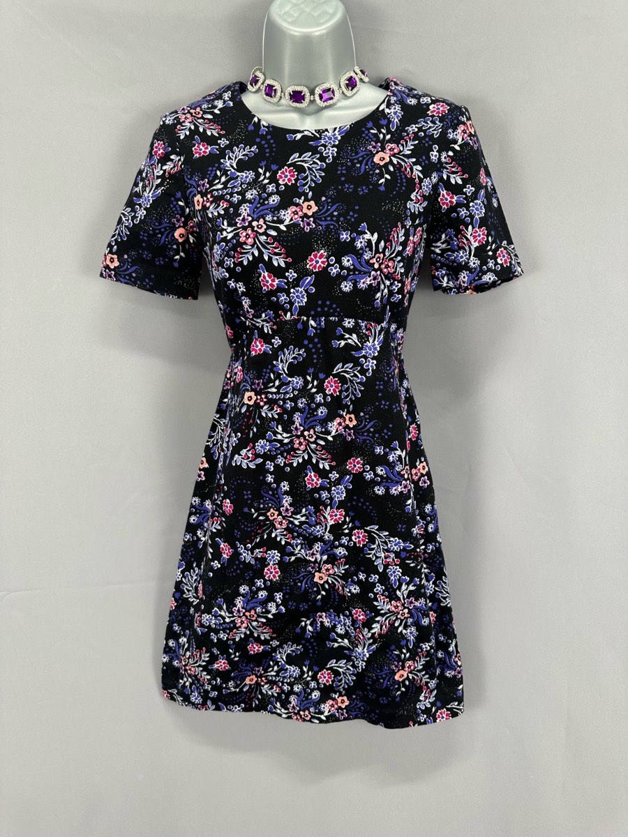 Poem By Oliver Bonas black floral multi print short dress size 8