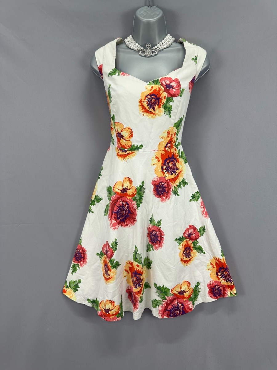 Stunning Monsoon white multi printed floral above the knee summer races  cotton dress 10