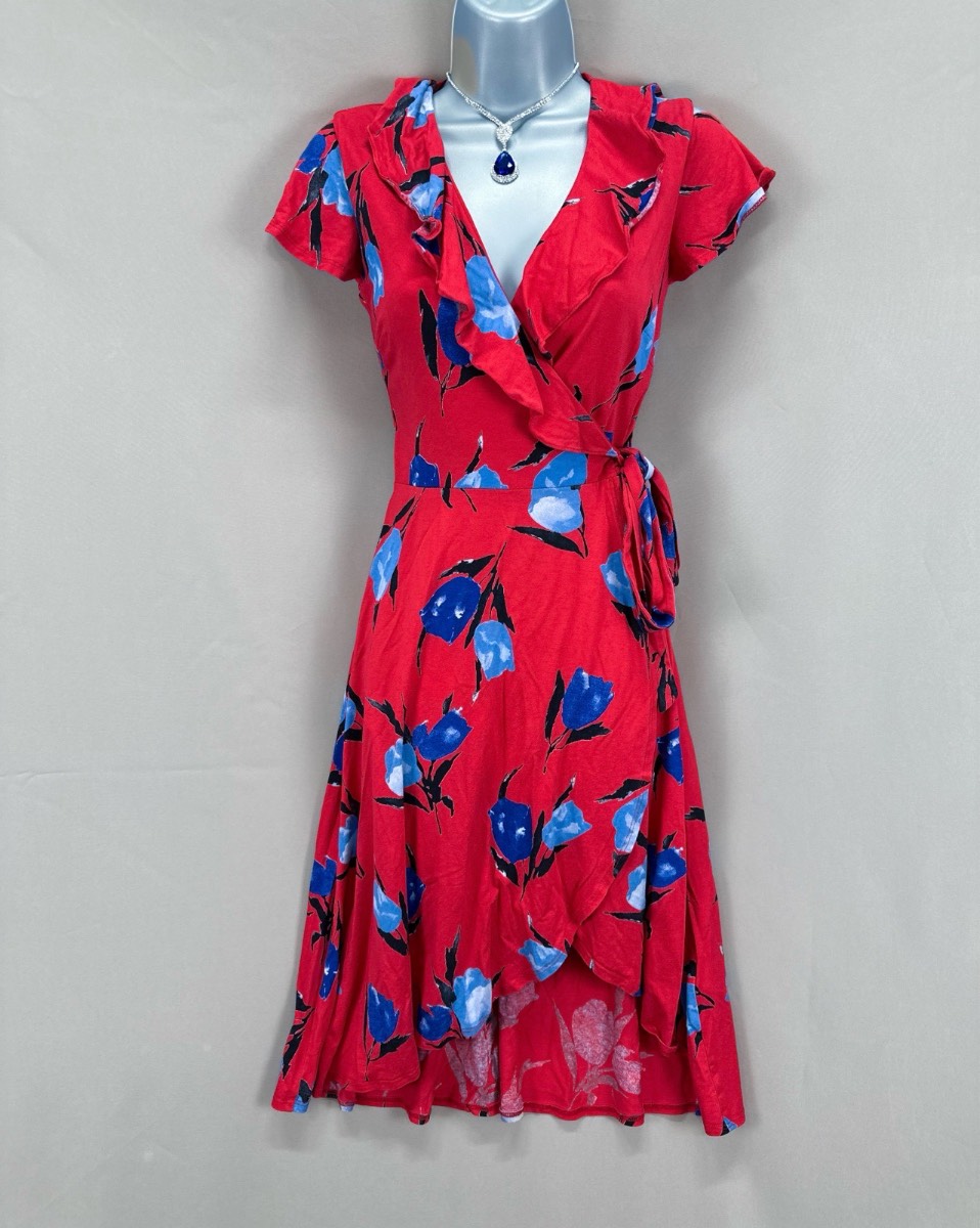 Phase Eight idella tulip red multi wrap style summer occasion over the knee dress size 8