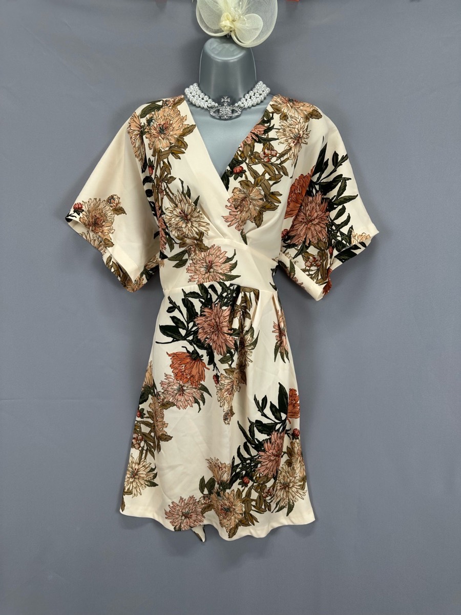 Bnwt Closet London cream floral v-neck occasion summer above knee dress 16