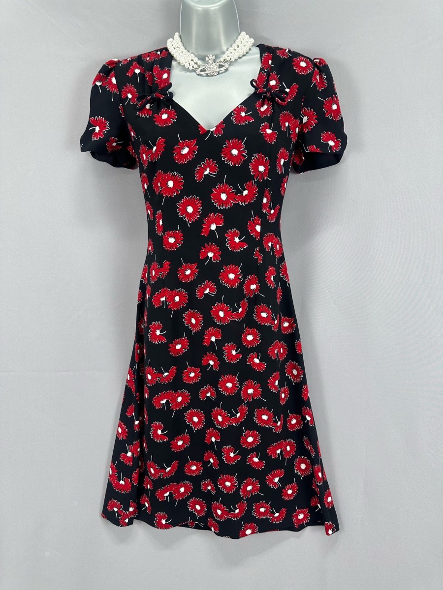 Hobbs black/red daisy print summer occasion knee length dress 10